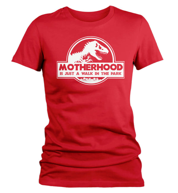 Women's Funny Mom T Shirt Mother's Day Gift Motherhood Walk In The Park Shirt Dinosaur Shirt T Rex Shirt Ladies V Neck-Shirts By Sarah