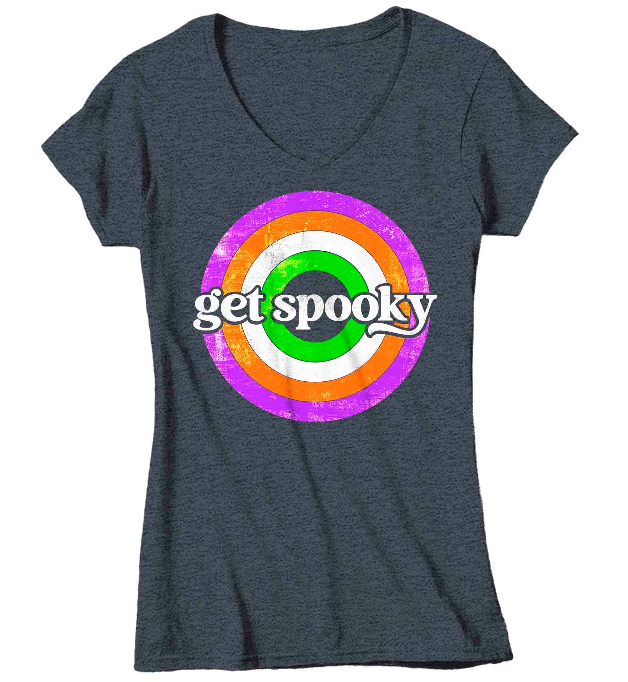 Women's V-Neck Retro Halloween Shirt Get Spooky Halloween T Shirt Tee Fun Vintage Tee Ladies TSh