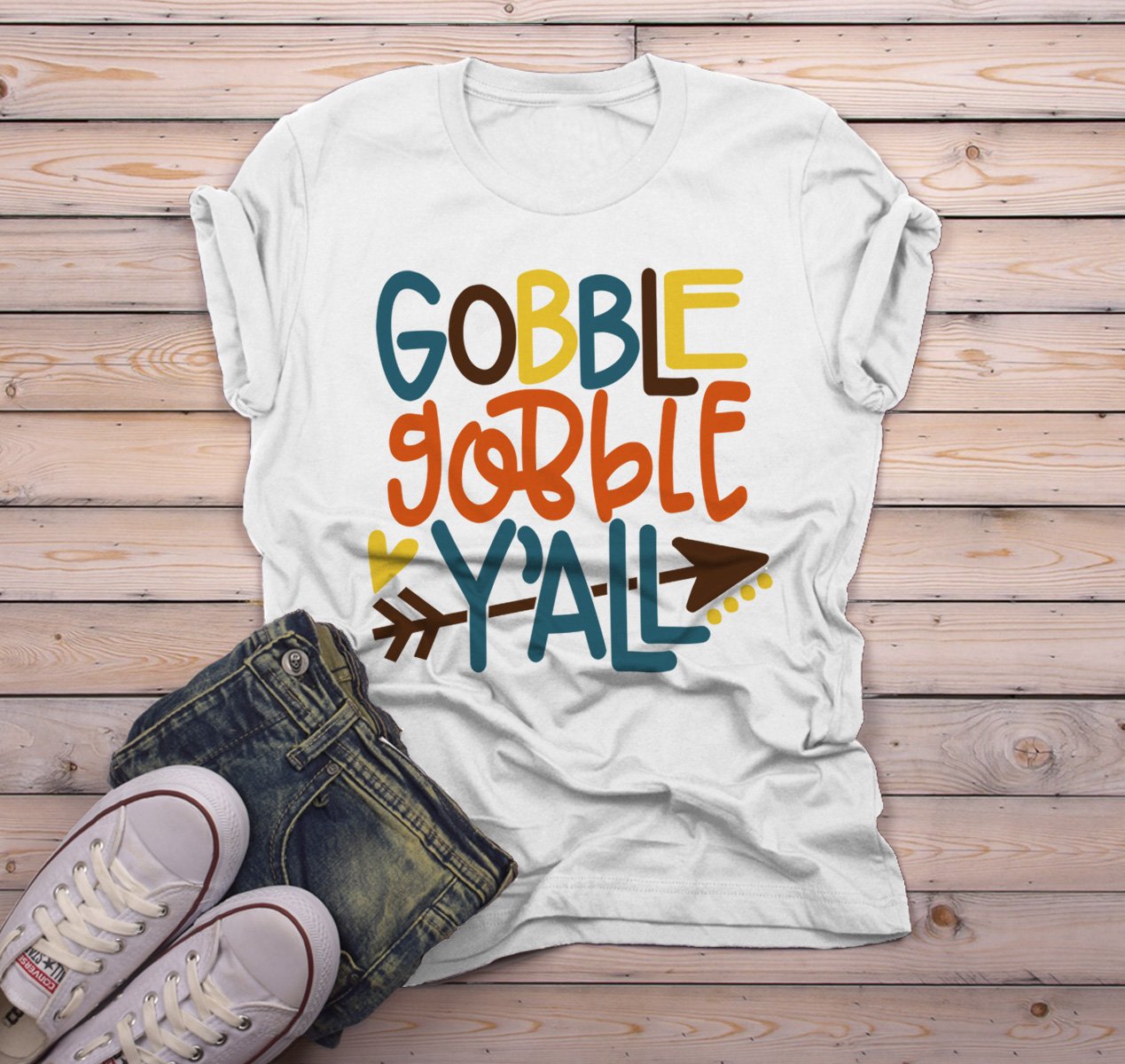 Men's Thanksgiving T Shirt Gobble Gobble Y'all Tee Colorful Turkey Day