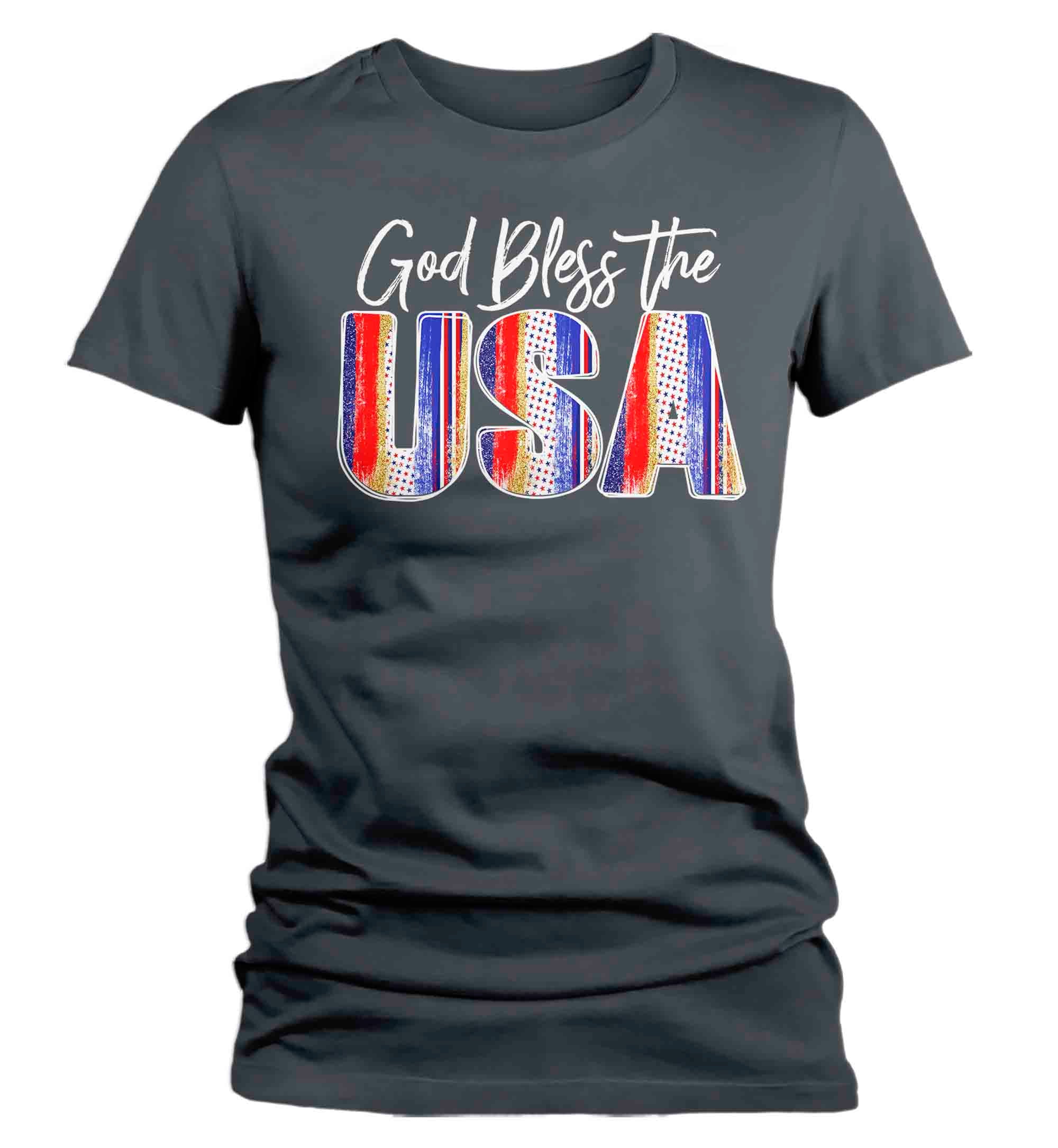 Women's God Bless USA T-Shirt 4th July Shirt Patriotic Patri