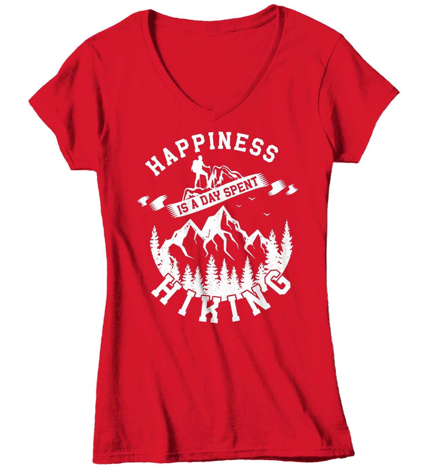 Women's V-Neck Hiking T Shirt Happiness Day Spent Hiking Shirt Mountains Shirt Hiker Gift Mounta