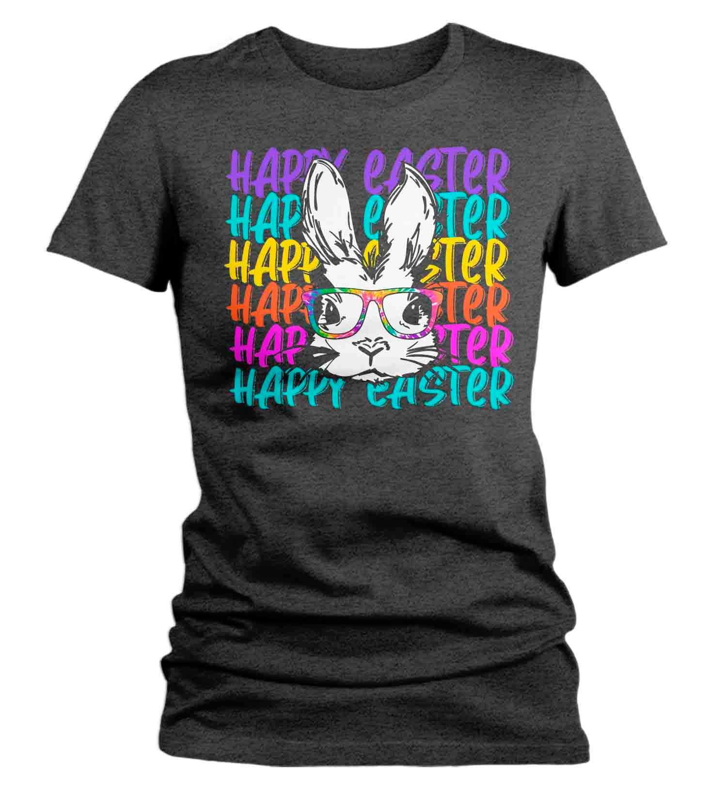 Women's Easter Shirt Happy Easter Bunny T Shirt Hipster Rabbit Glasses Cute Easter Tee Graphic G