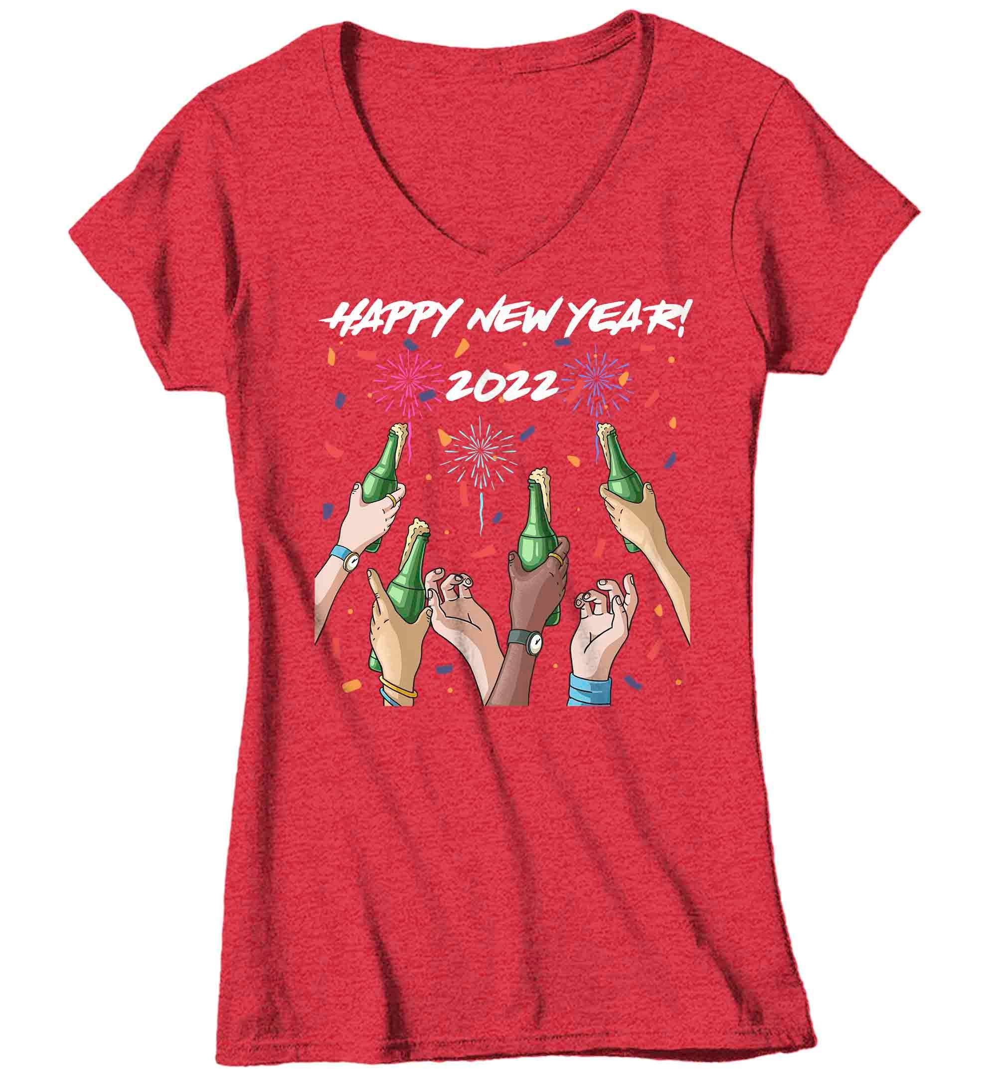 Women's V-Neck New Years Tee 2022 New Year Shirt Cheers T Sh