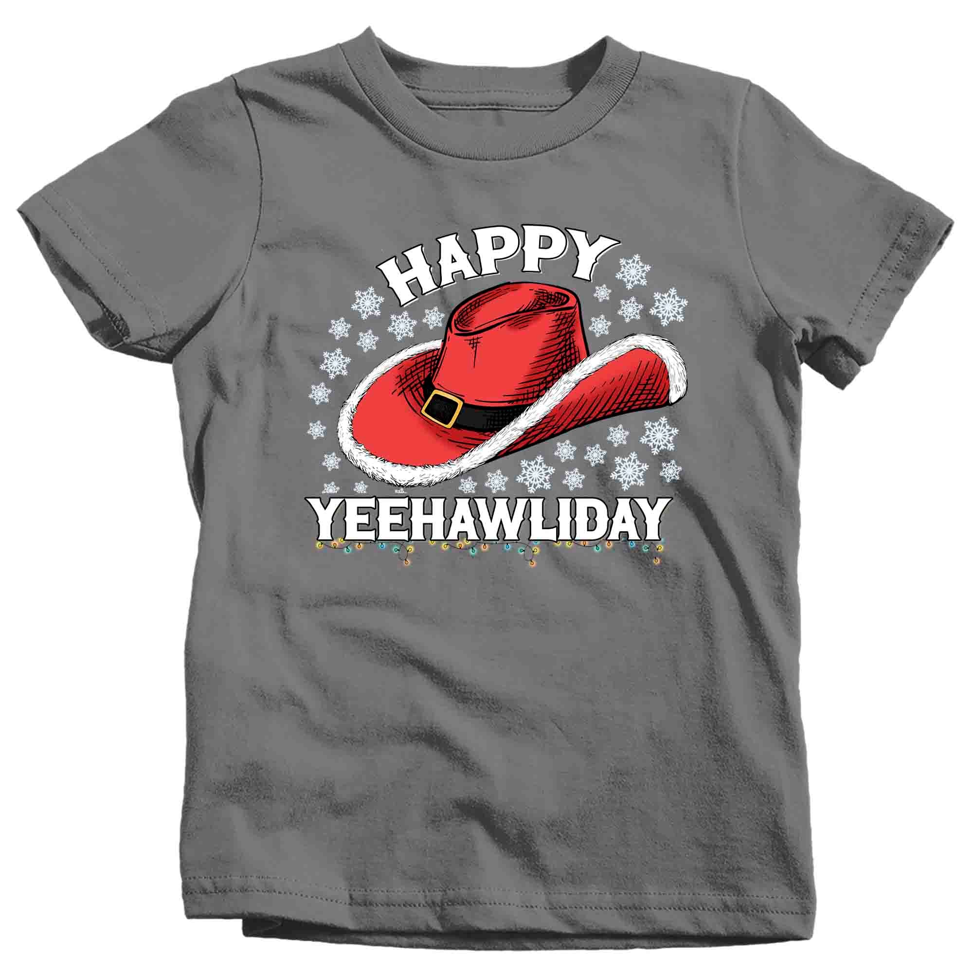 Kids Christmas Tree Shirt Cowboy Hat XMas Happy Yeehawliday Desert Cute Tee Western Country Holiday 