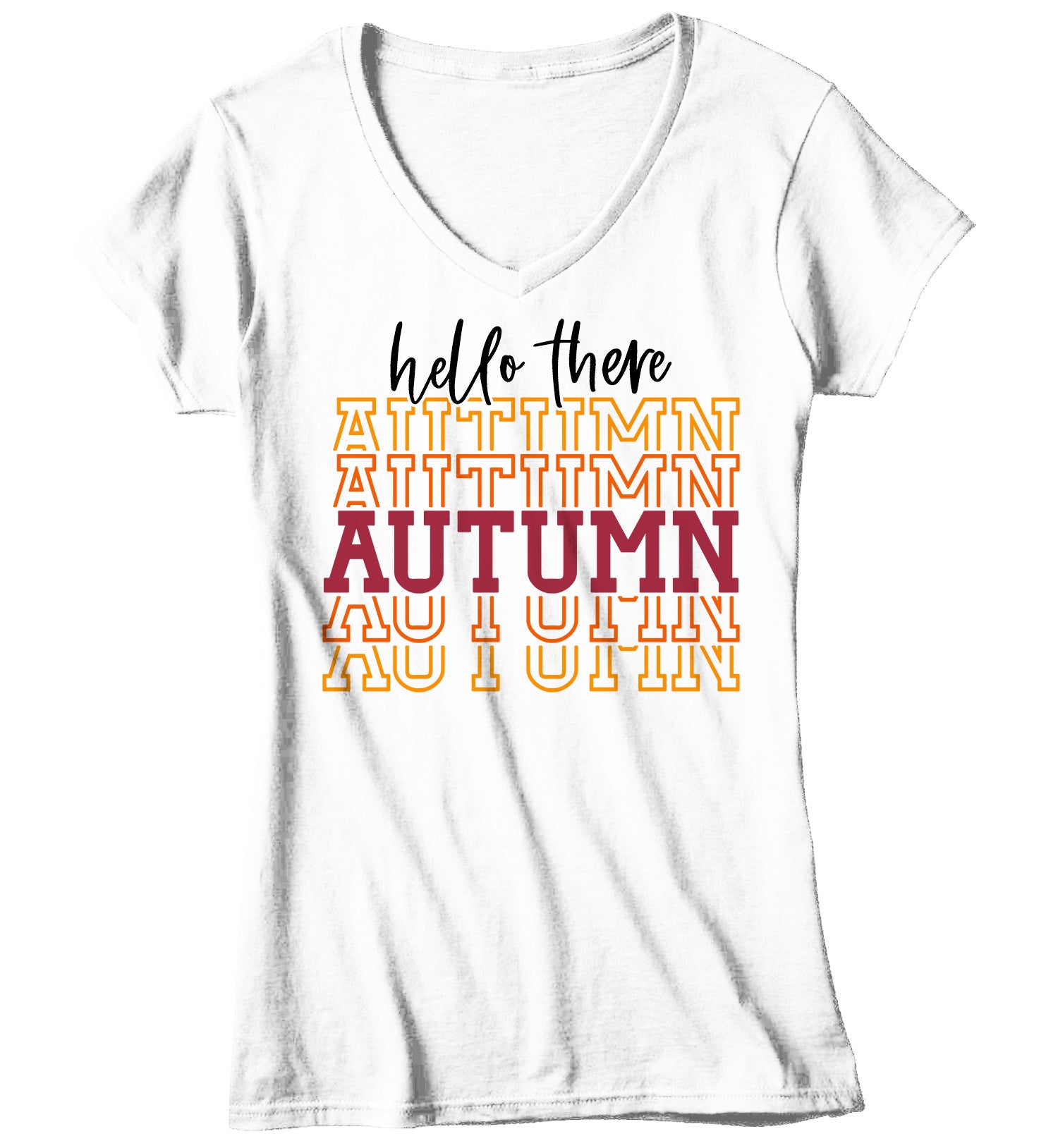 Women's V-Neck Hello Autumn T Shirt Thanksgiving Shirt Stack