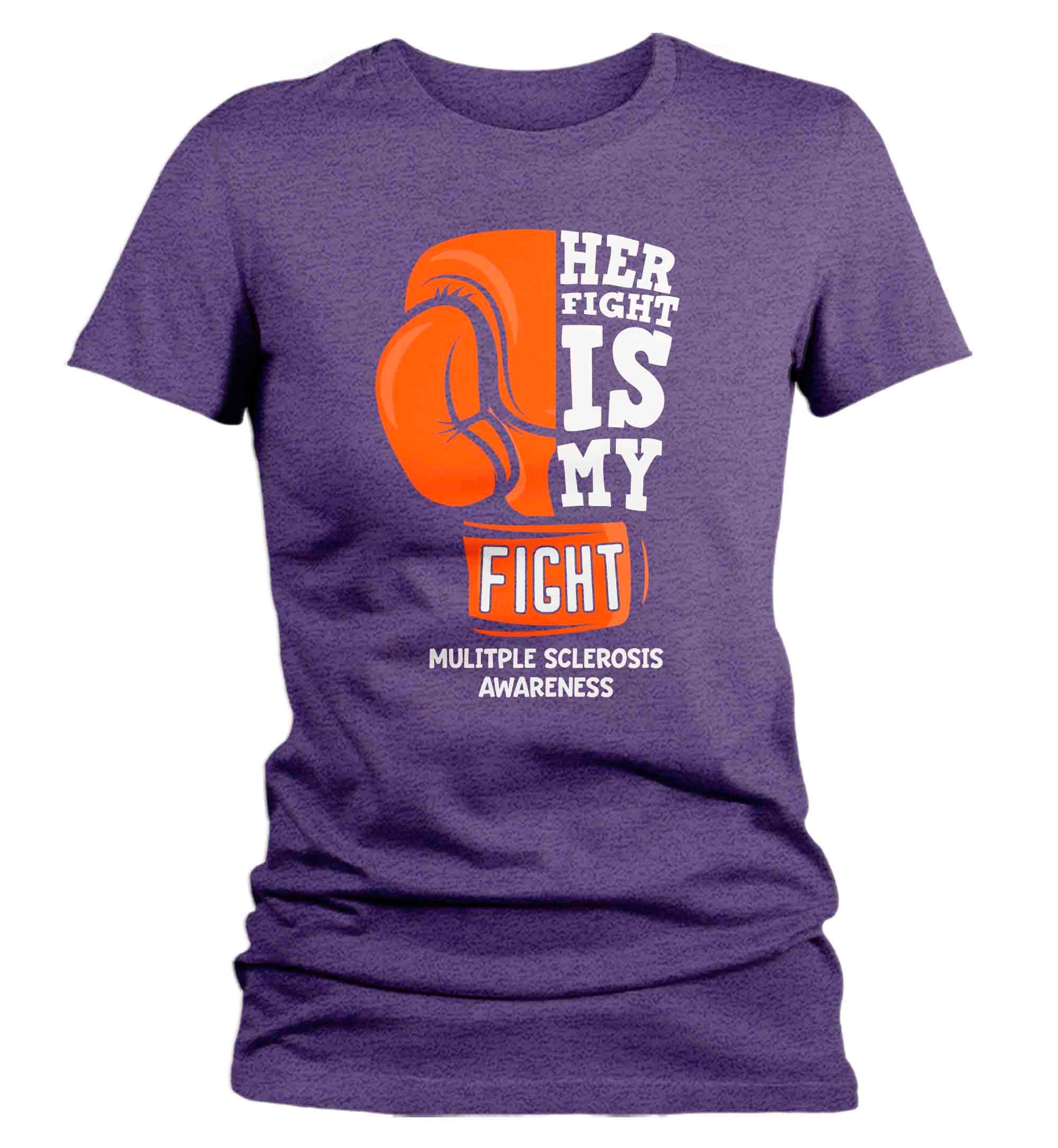 Women's Multiple Sclerosis Shirt Her Fight Is My Fight Boxing Glove MS T Shirt Orange Ribbon Tee