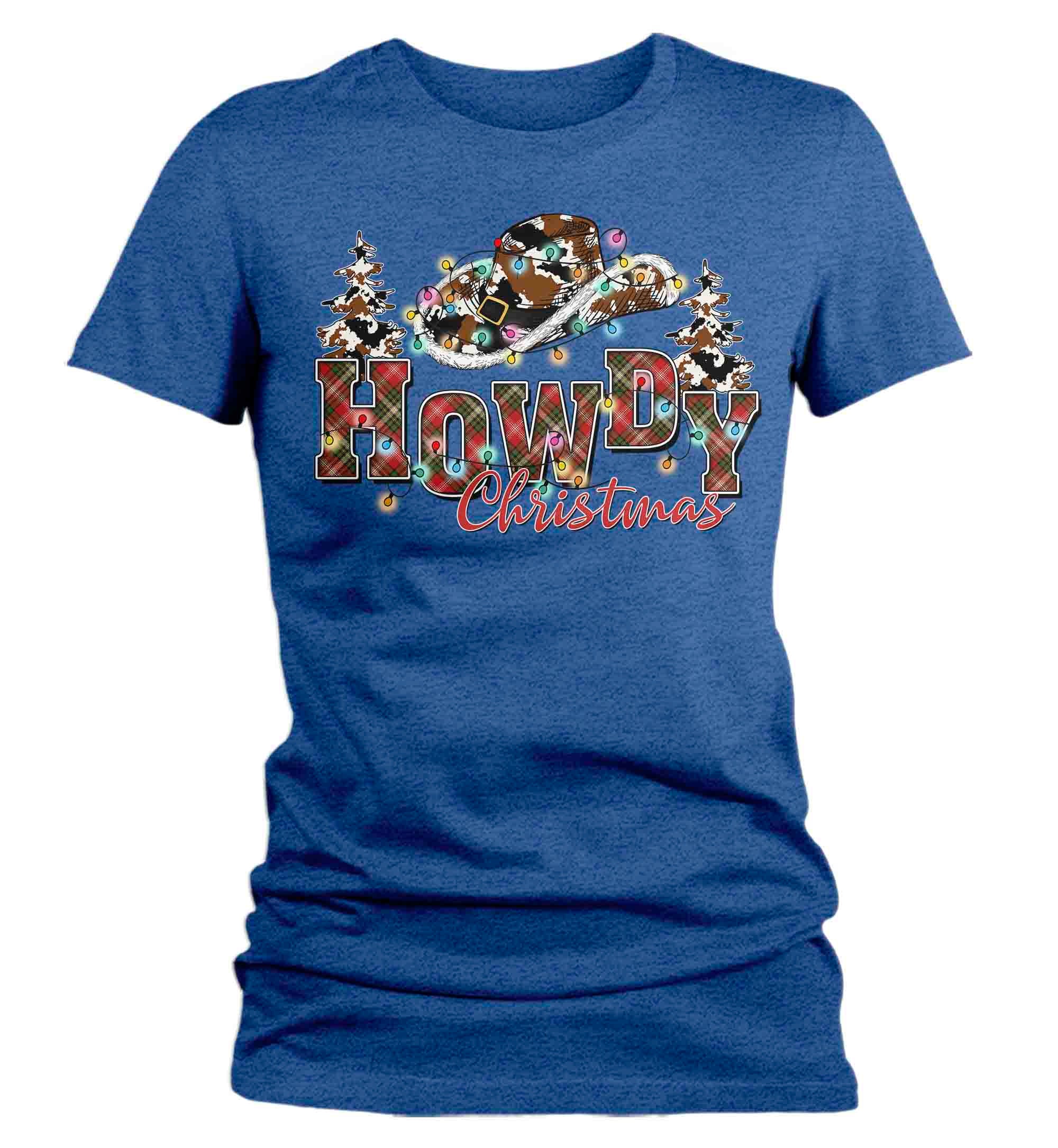 Women's Howdy Christmas Shirt Cowboy Hat XMas Happy Desert C