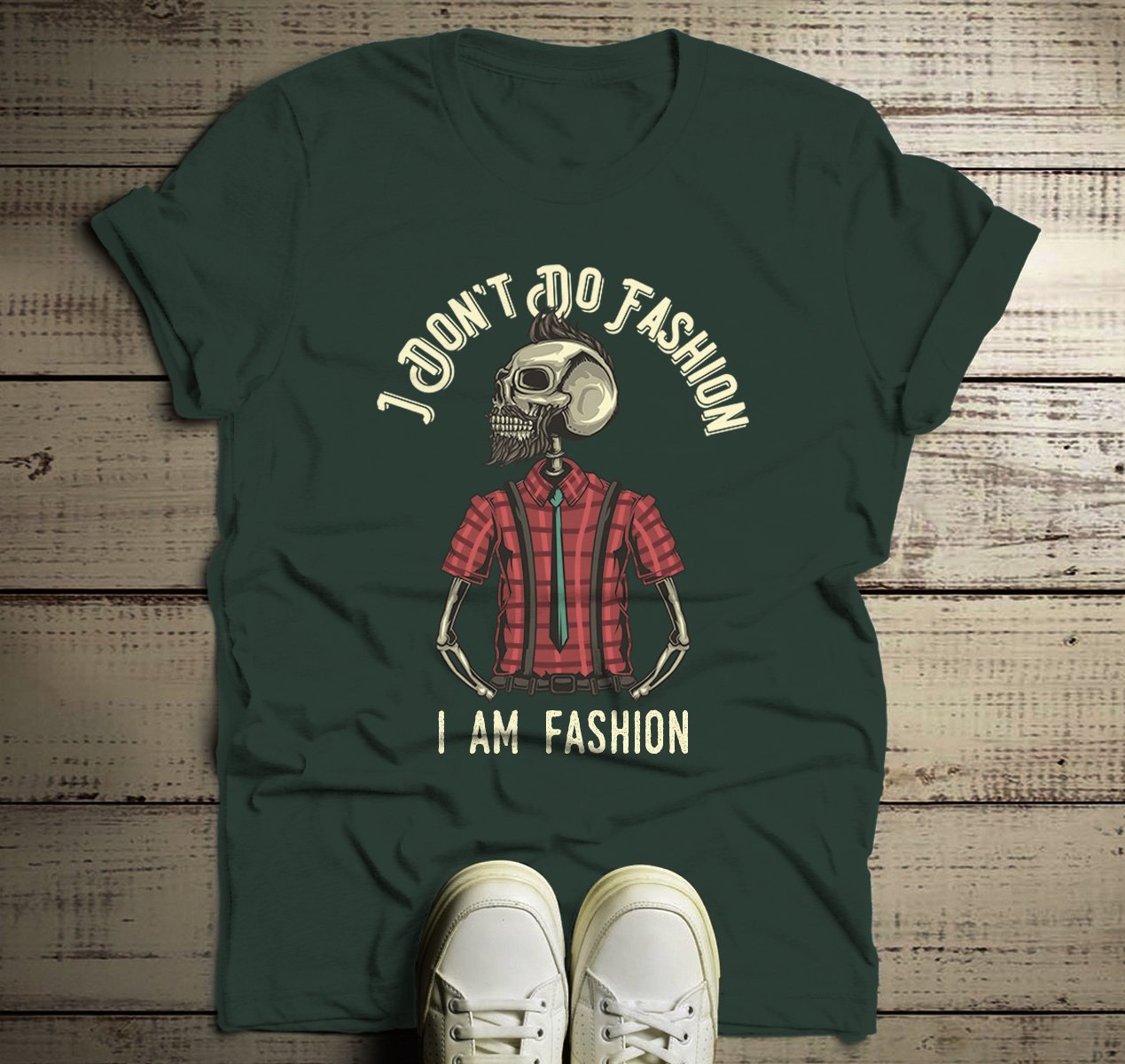 Men's Hipster Skull T Shirt I Am Fashion Funny Graphic Tee Plaid Flannel