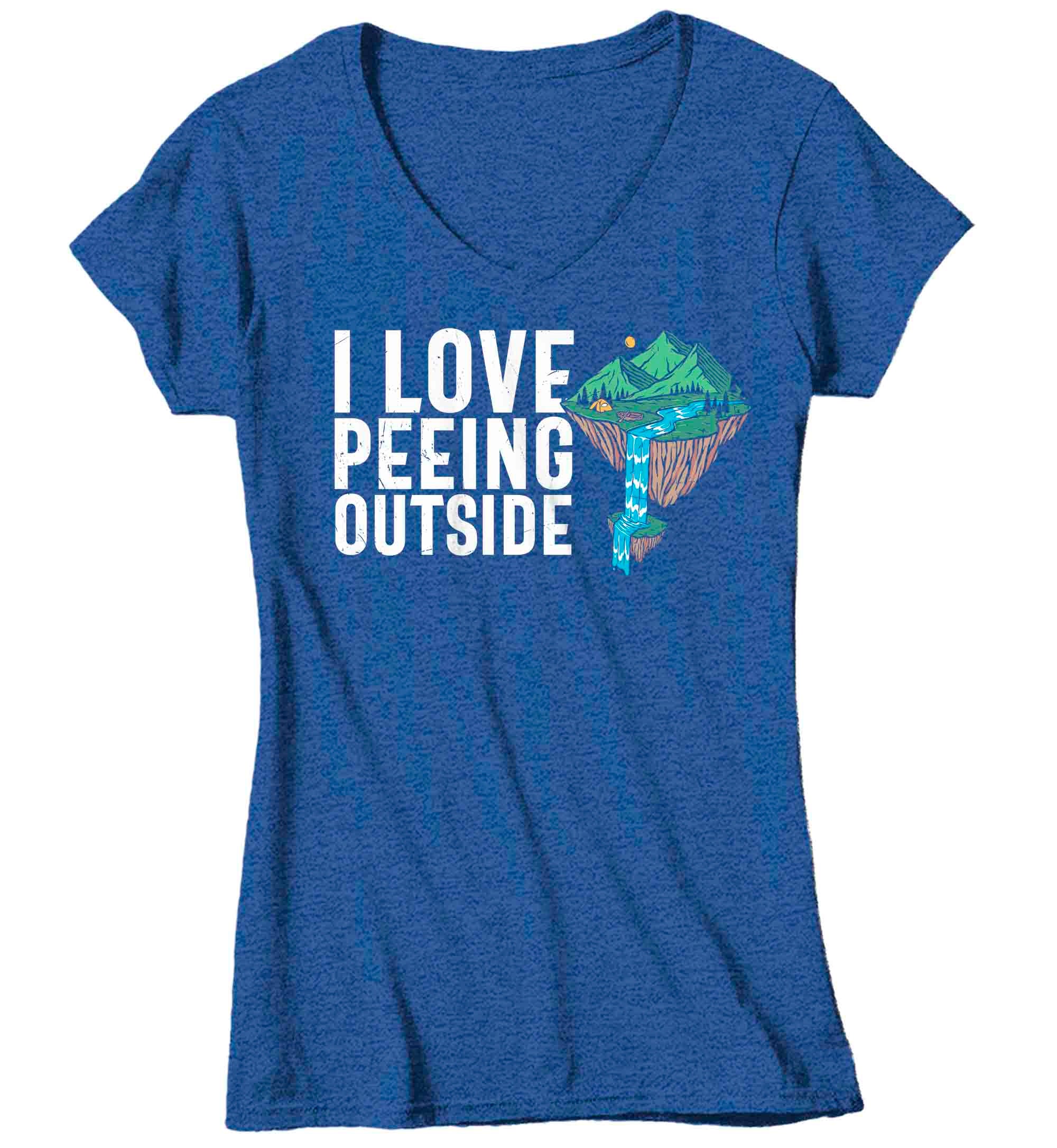 Women's V-Neck Funny Camping Shirt I Love Peeing Outside T Shirt Camping Tee Camper Hiker Explor