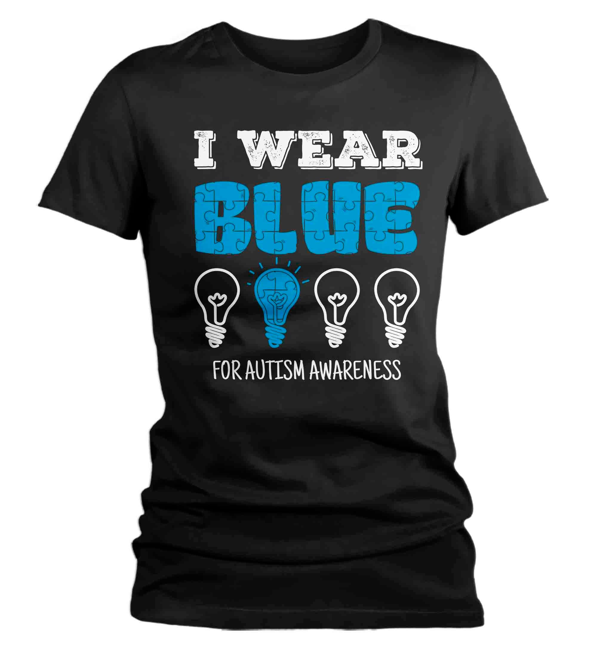 Women's Autism Awareness T Shirt I Wear Blue Shirt Lightbulb