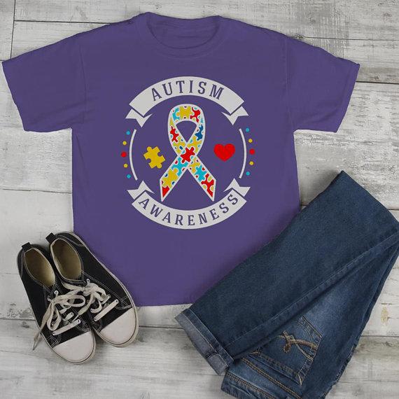 Kids Autism Awareness Shirt Puzzle Ribbon Autism Shirt Heart Support Tee