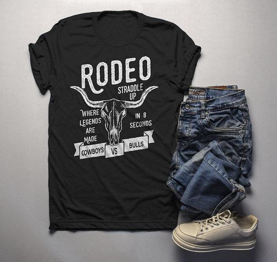 Men's Rodeo T Shirt Cowboys Vs. Bulls Shirt Vintage Cow Skul