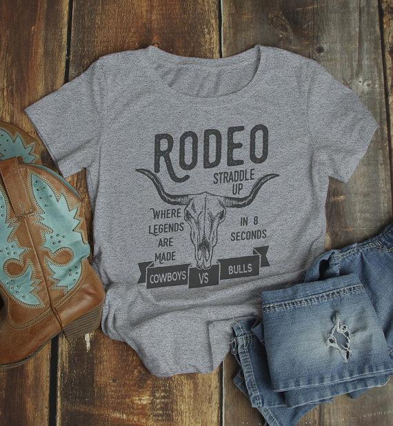 Women's Rodeo T Shirt Cowboys Vs. Bulls Shirt Vintage Cow Sk