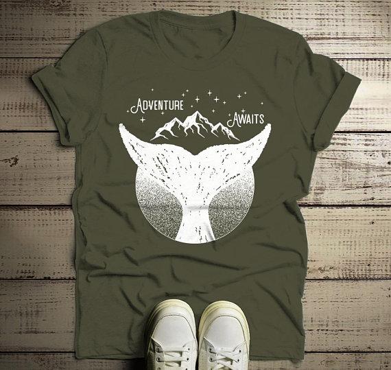 Men's Whale Hipster T Shirt Mountains Shirt Birds Wanderlust