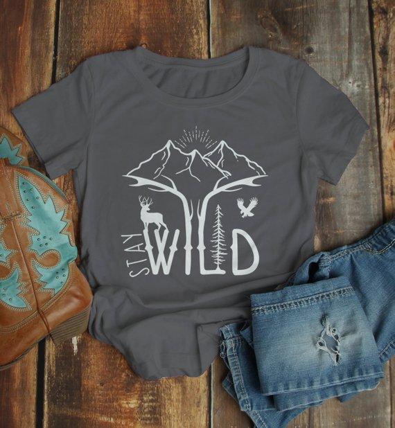 Women's Hipster Stay Wild Shirt Mountains T-Shirt Explore An