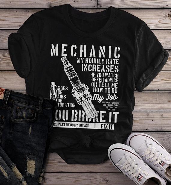 Women's Funny Mechanic T Shirt Hourly Rate Shirts Spark Plug