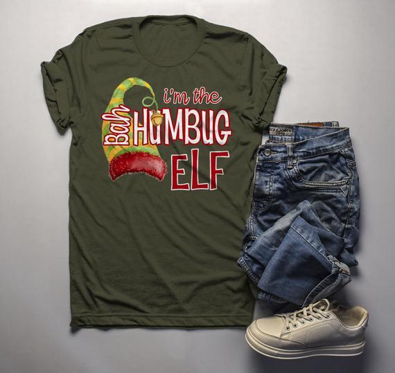 Men's Funny Elf T Shirt Bah Humbug Matching Christmas Shirts
