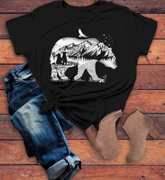 camping bear t shirt