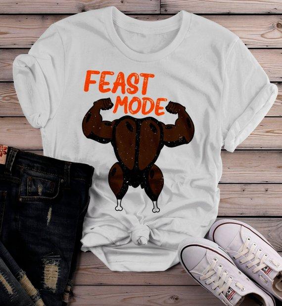 Women's Funny Thanksgiving T Shirt Feast Mode Graphic Tee Mu