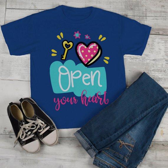 Kids Valentine's Day T Shirt Open Your Heart Valentine Shirt Graphic Tee Valentines Shirts Toddl
