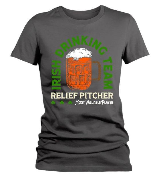 Women's Irish Drinking Team T-Shirt Relief Pitcher Shirts Graphic Tee Beer Drinker TShirt St. Pa