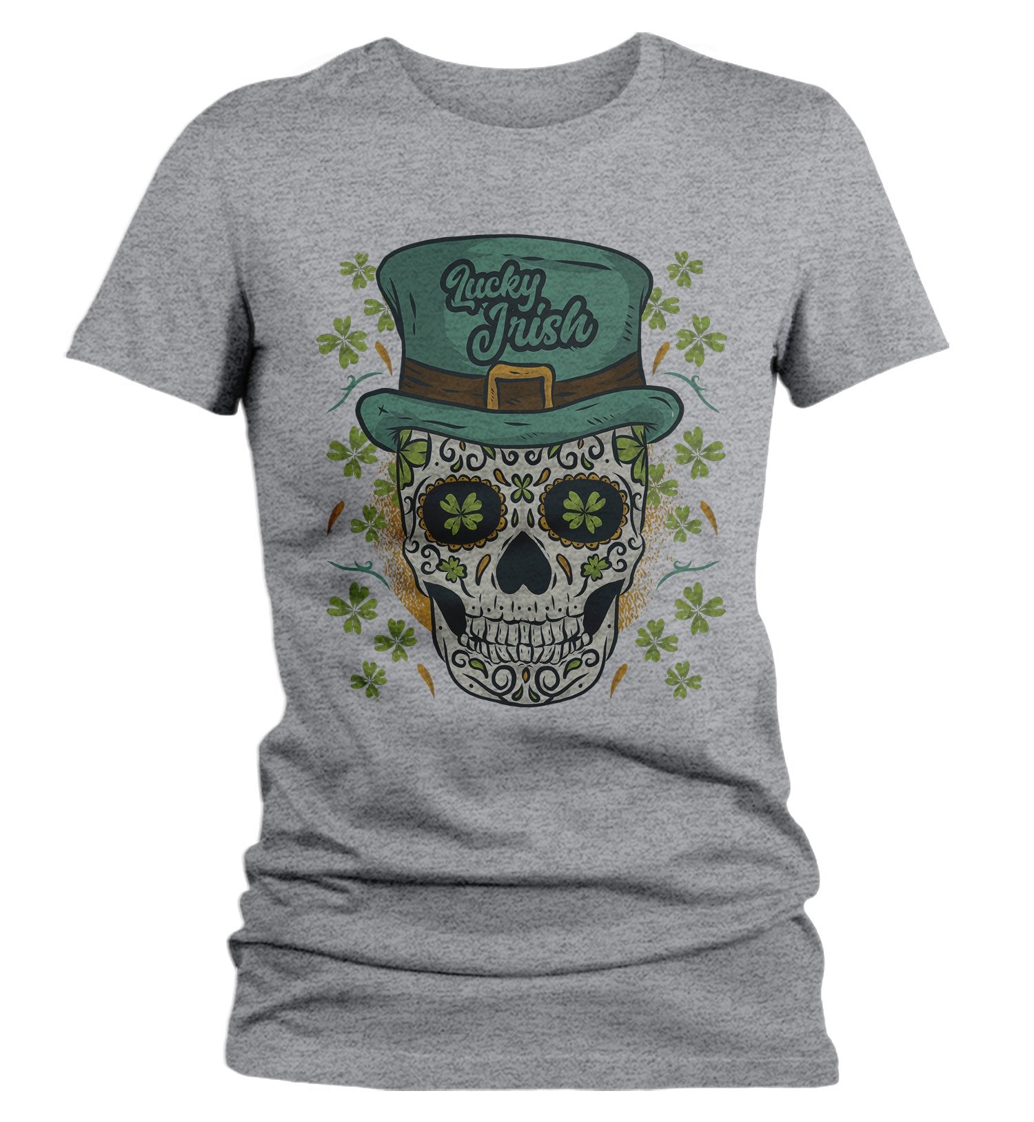 Women's Sugar Skull T-Shirt St. Patrick's Day Shirts Gra