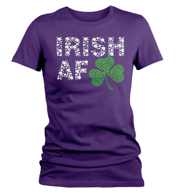 Women's Funny Irish AF Shirt St Patrick's Day T Shirt Clover Shirt Lucky Shirt Ladies V Neck Hilarious St Pats Tee-Shirts By Sarah
