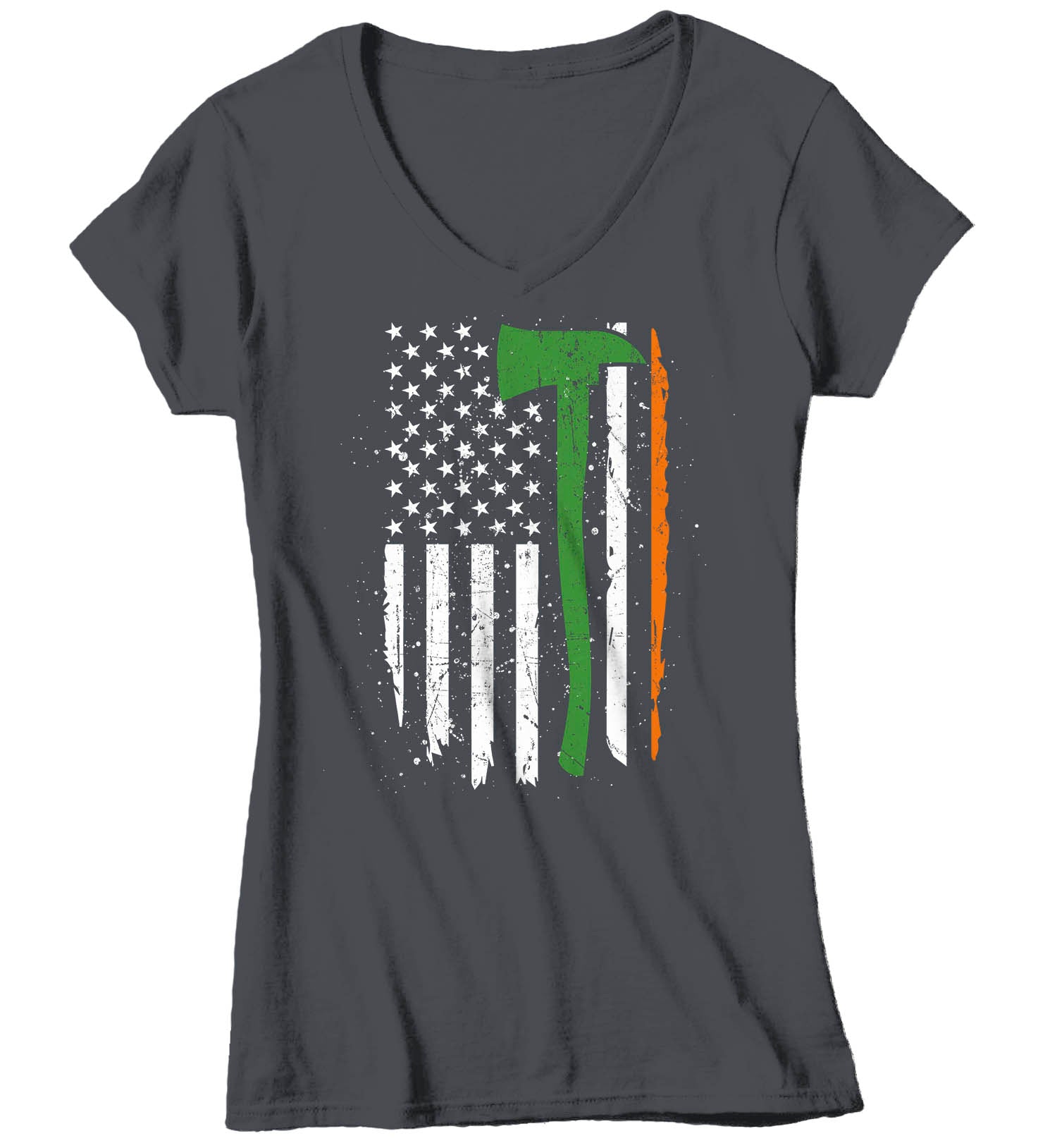 Women's V-Neck Irish Firefighter Shirt Flag T Shirt Firewoman Gift Idea Firefighter Gift Axe Pat