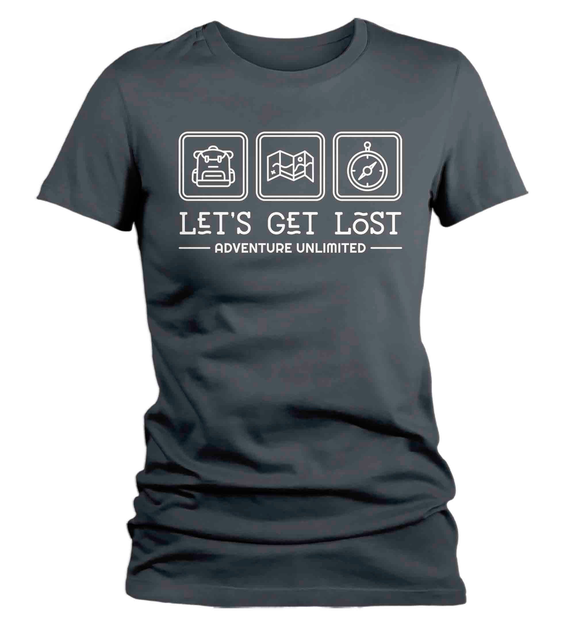 Women's Adventure Shirt Lets Get Lost T Shirt Camping Tee Camper Camp Nature Outdoors Graphic Ex