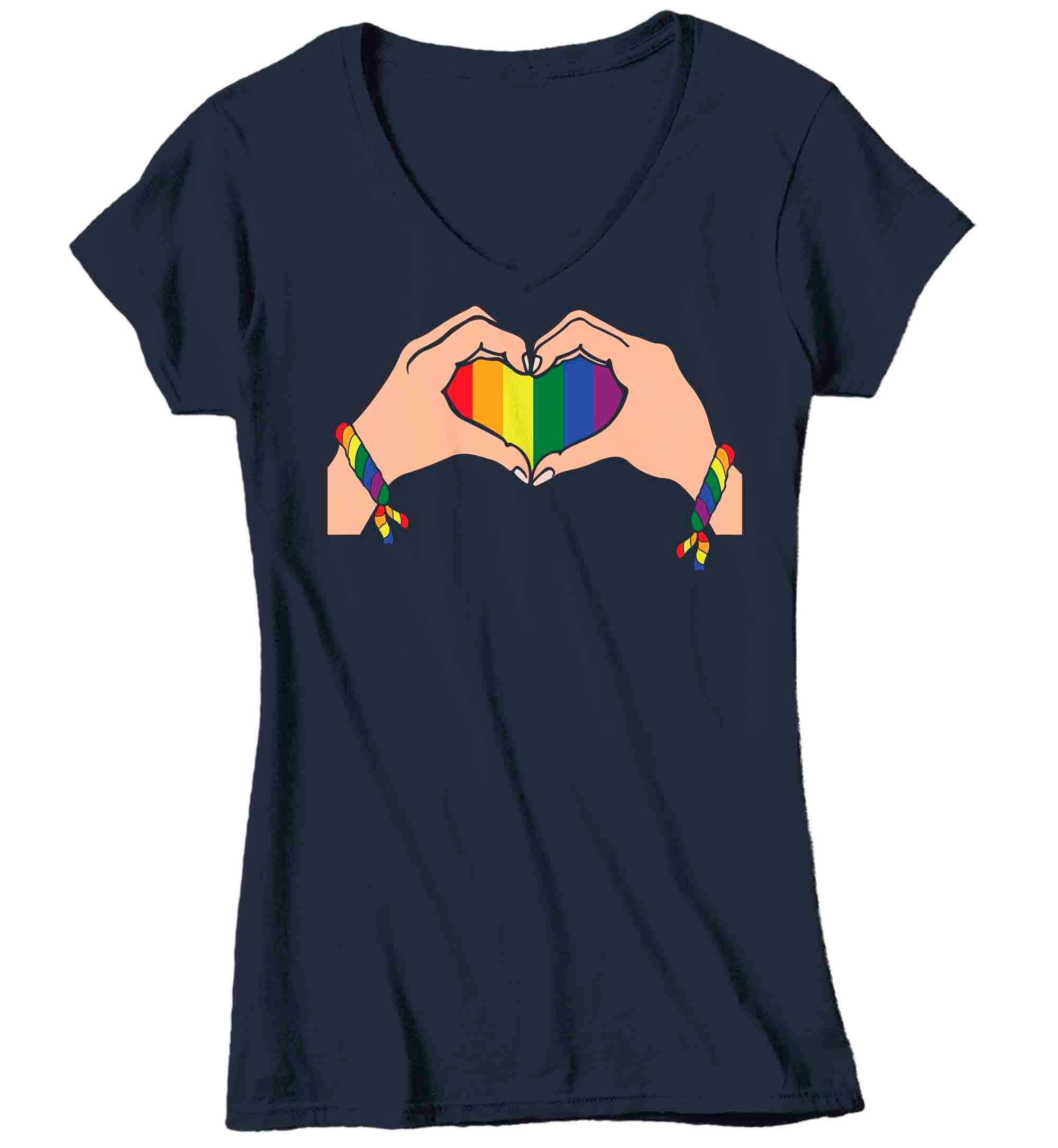 Women's V-Neck Ally LGBT T Shirt LGBT Support Shirt Friends Heart Hands Best Friends Shirts Insp