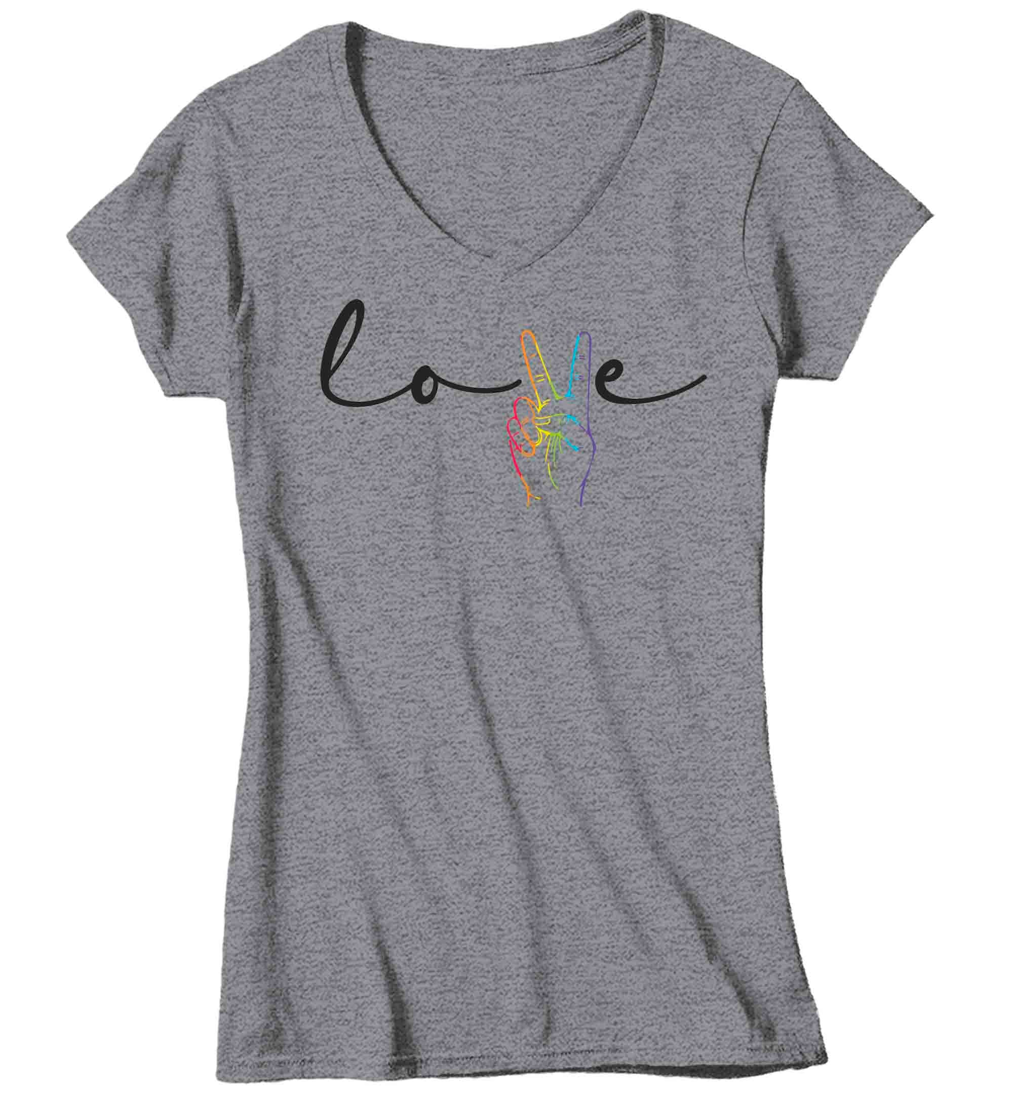 Women's V-Neck Love LGBT T Shirt LGBTQ Support Shirt Peace Love Rainbow Shirts Inspirational LGB