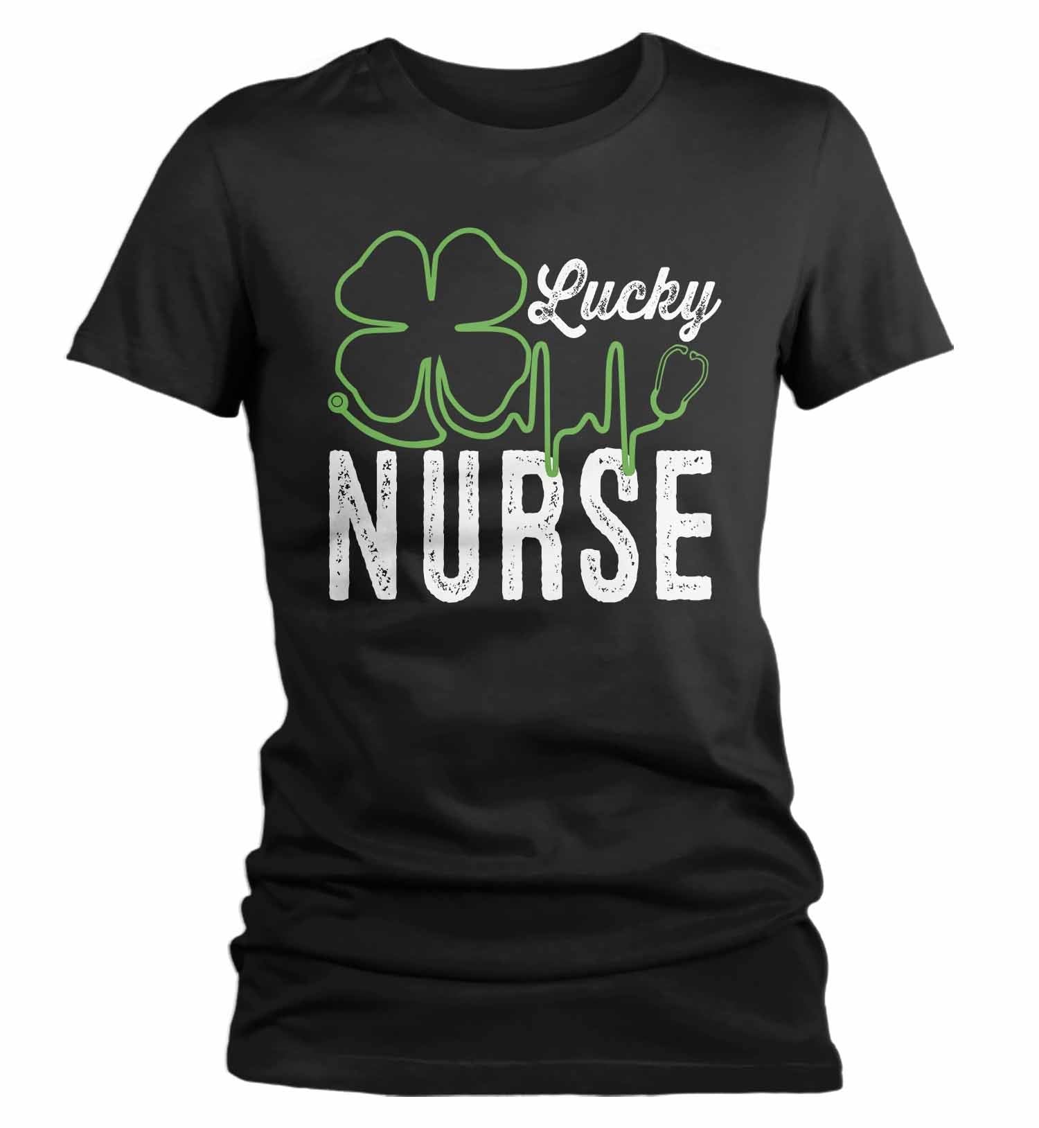 Women's St. Patrick's Day T Shirt Lucky Nurse Shamrock Shirt Nurse St. Patrick's Day Shi