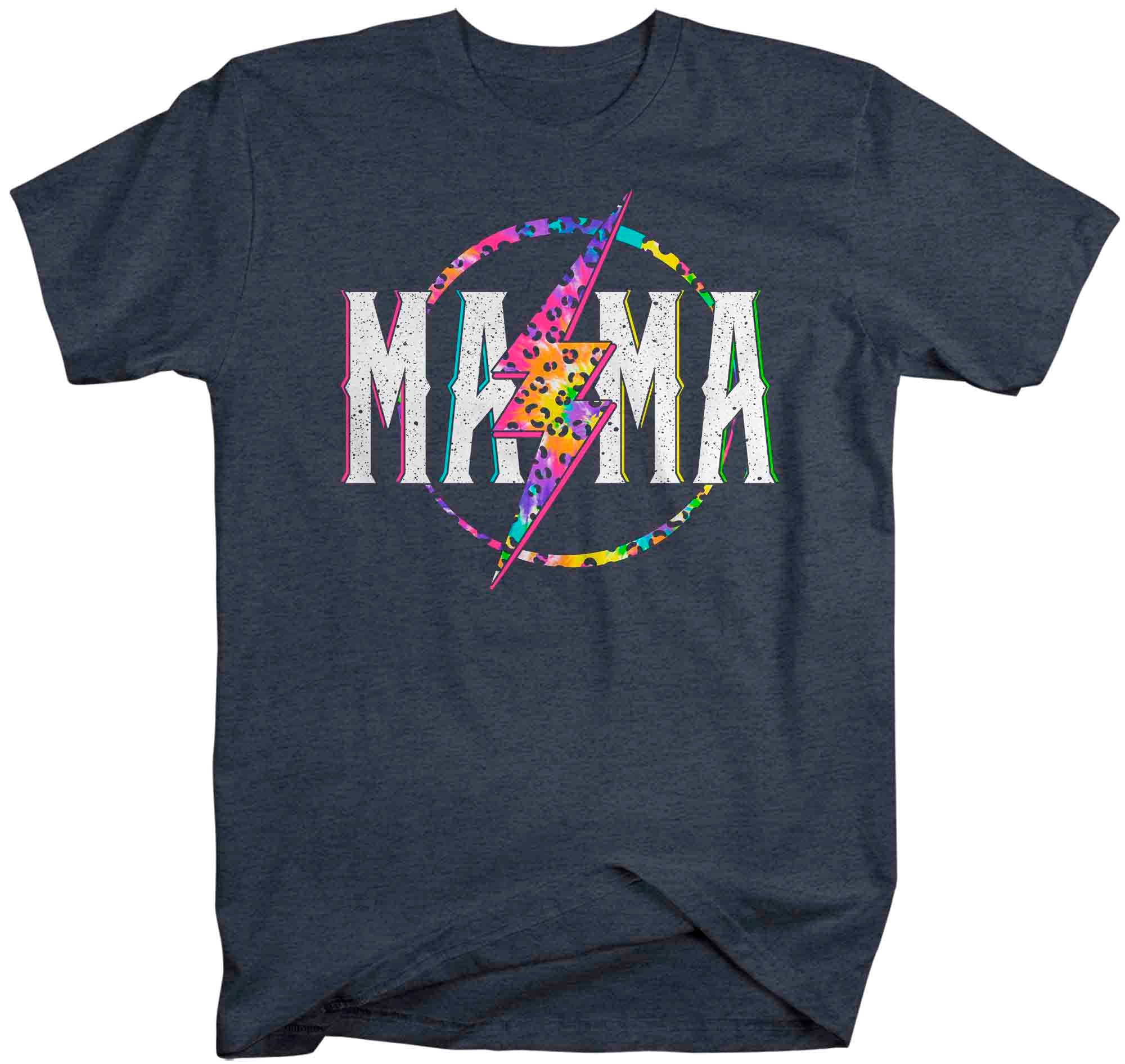 Unisex Mama Shirt Retro Mom T Shirt Leopard Mama TShirt Mother's Day Lightning Rocker Rock Star 