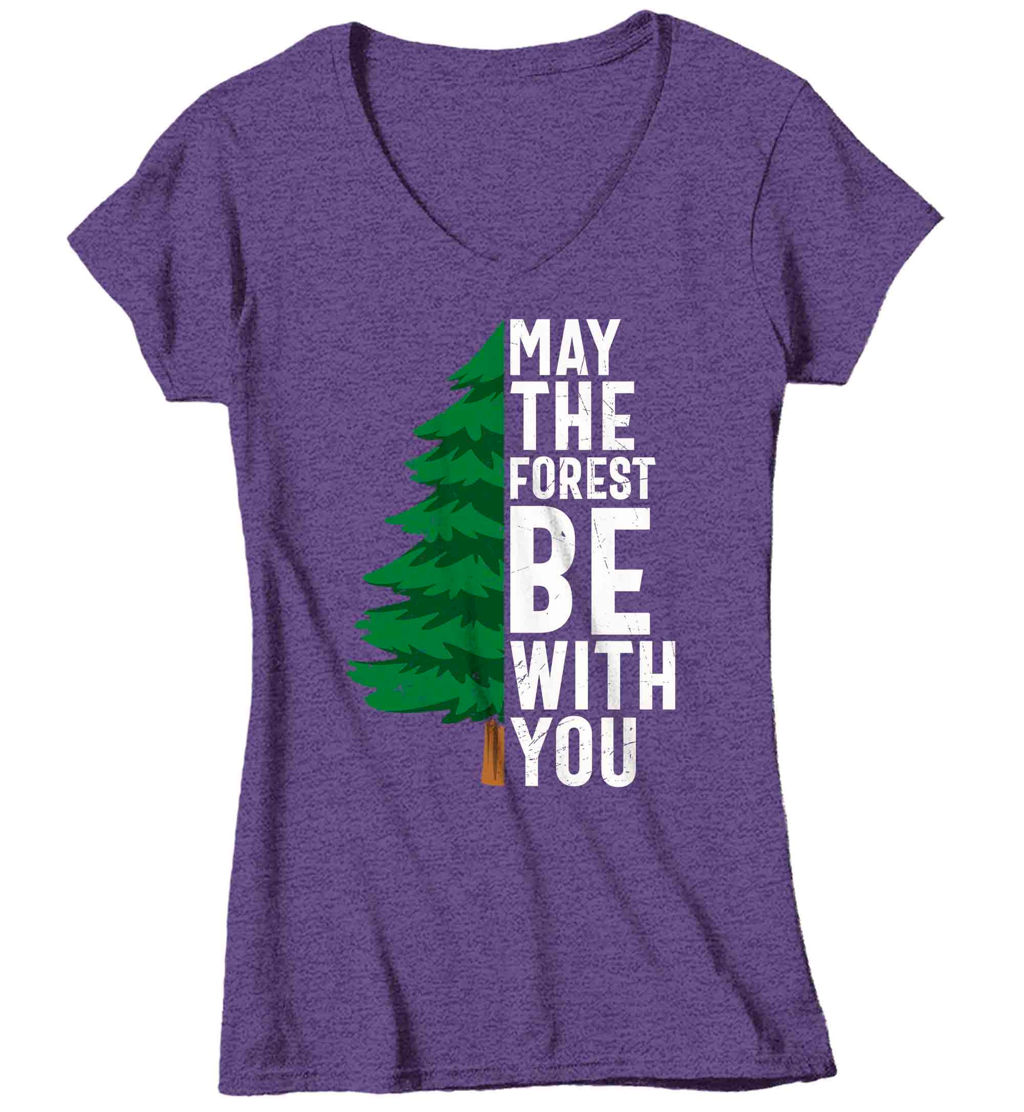 Women's V-Neck Camping Shirt May The Forest Be With You T Shirt Forest Camping Tee Camper Hiker 