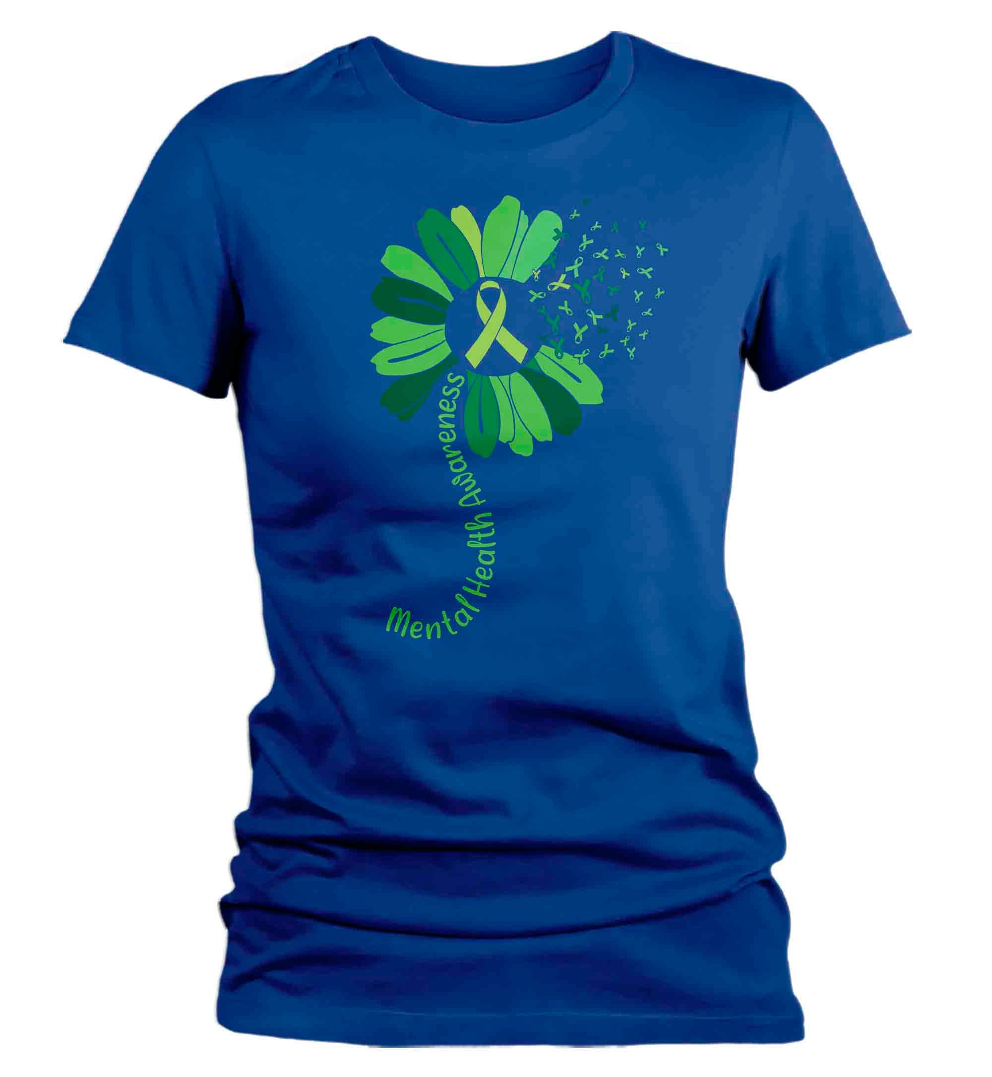 Women's Mental Health Awareness Flower T Shirt Green Shirt D