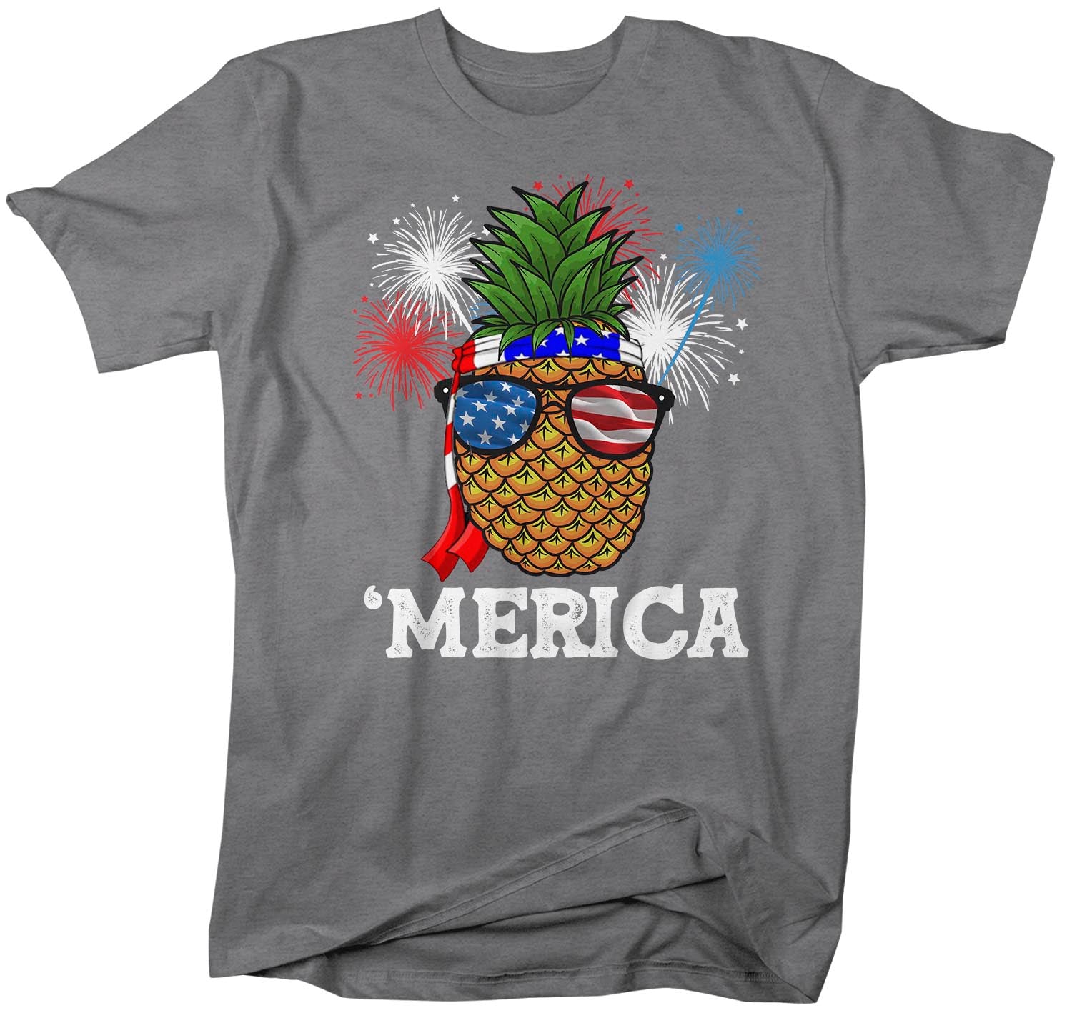 Men's Funny 4th July T Shirt Merica Pineapple Shirt Fireworks Shirt Patriotic Hipster Shirt Funn