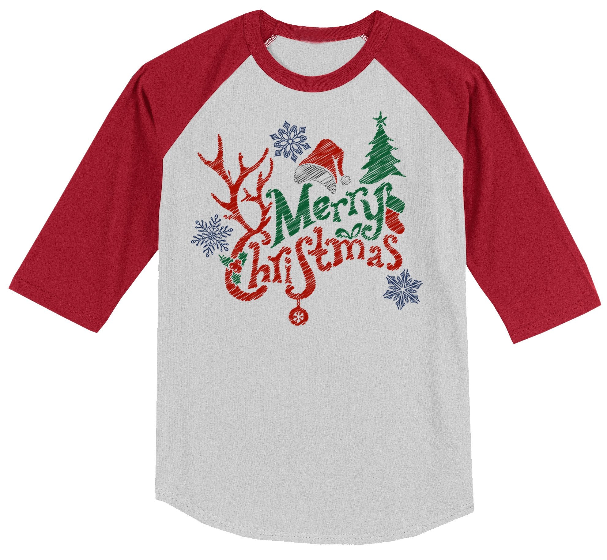 Shirts By Sarah Big Boy's Merry Christmas 3/4 Sleeve Raglan Cute Antlers Hat