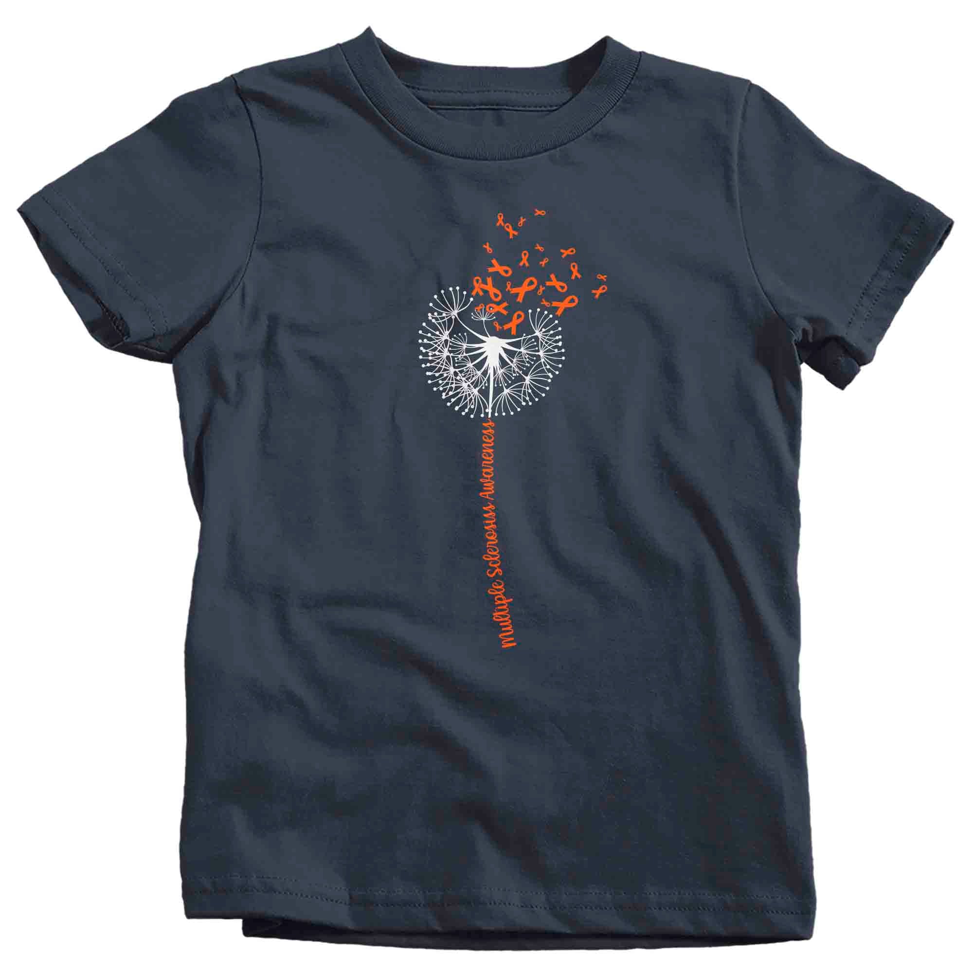 Kids Multiple Sclerosis Shirt Orange Dandelion MS Support T Shirt Vintage Orange Ribbon Gift Graphic