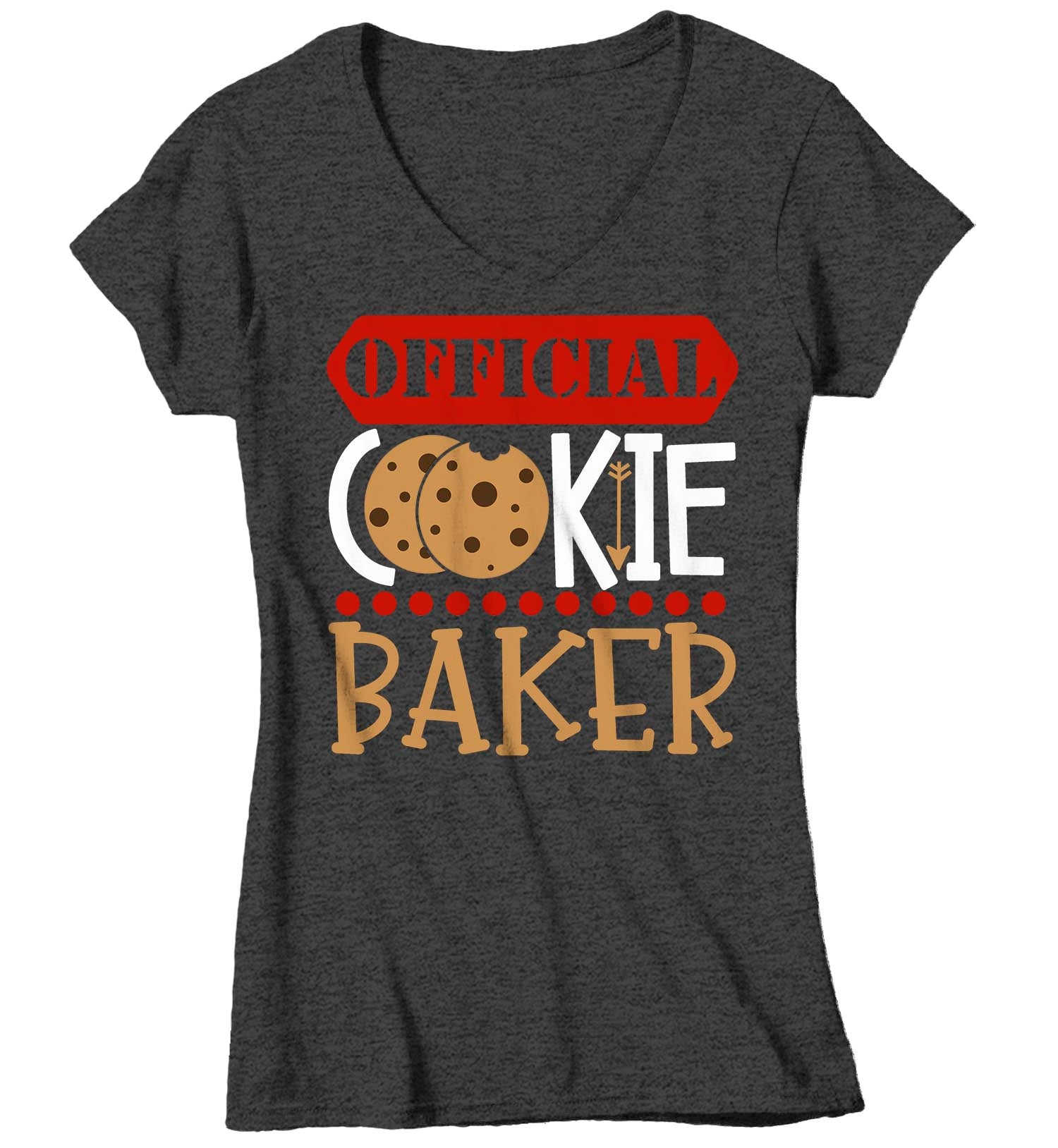 Women's V-Neck Christmas T Shirt Christmas Official Cookie Baker Matching Xmas Shirts Cute Graph