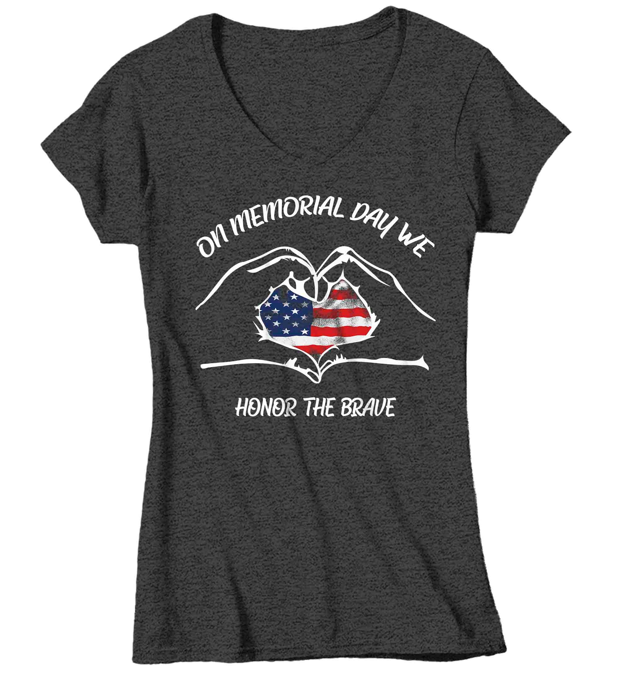 Women's V-Neck Memorial Day T-Shirt Patriotic Honor The Brav