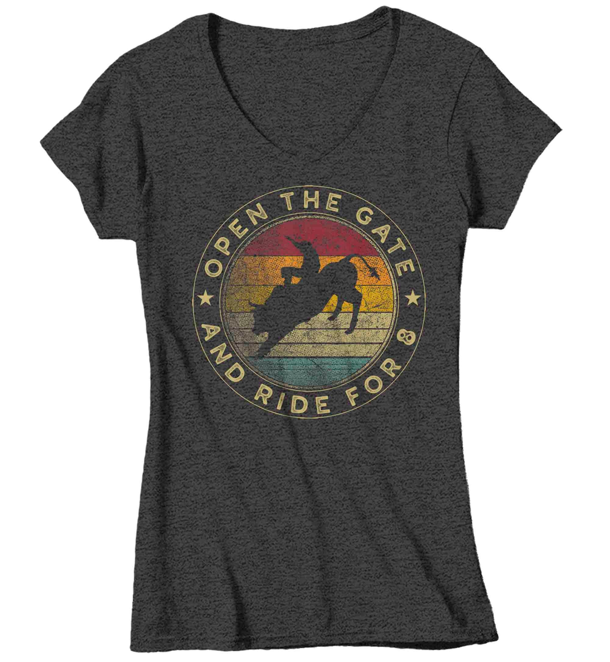 Women's V-Neck Rodeo T Shirt Open The Gate Shirts Ride For 8