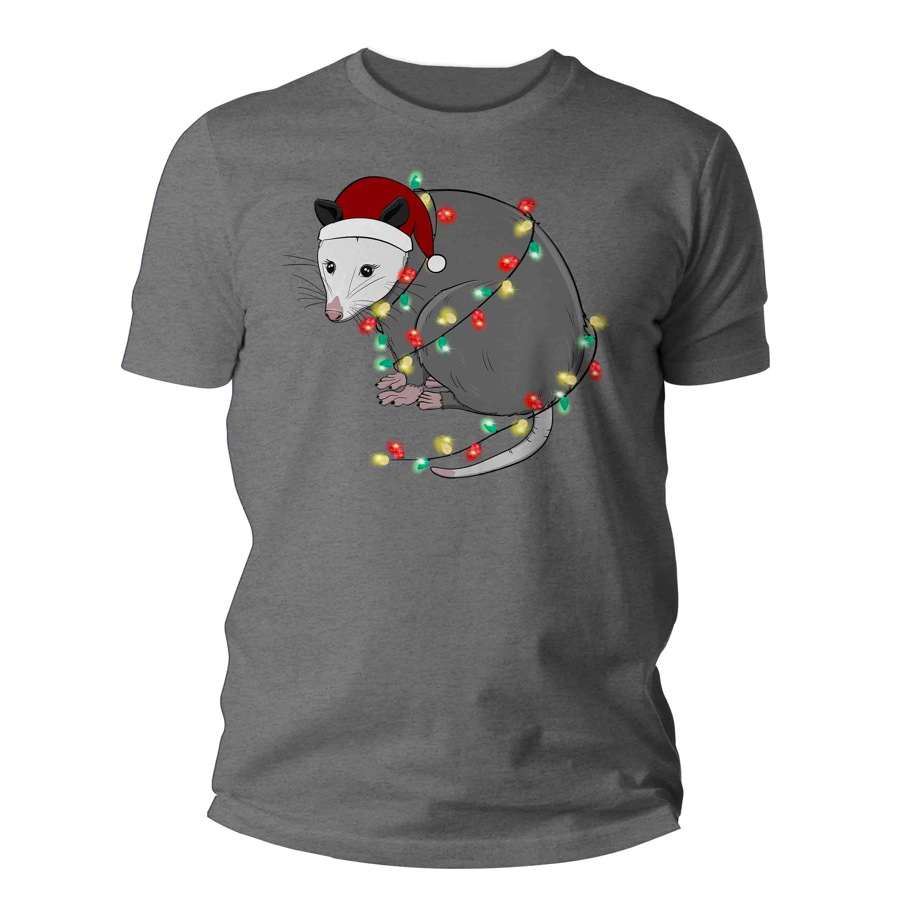 Men's Christmas Shirt Opossum XMas Lights T Shirt Marsupial Tee Tree Lights Santa Hat Possum Hol