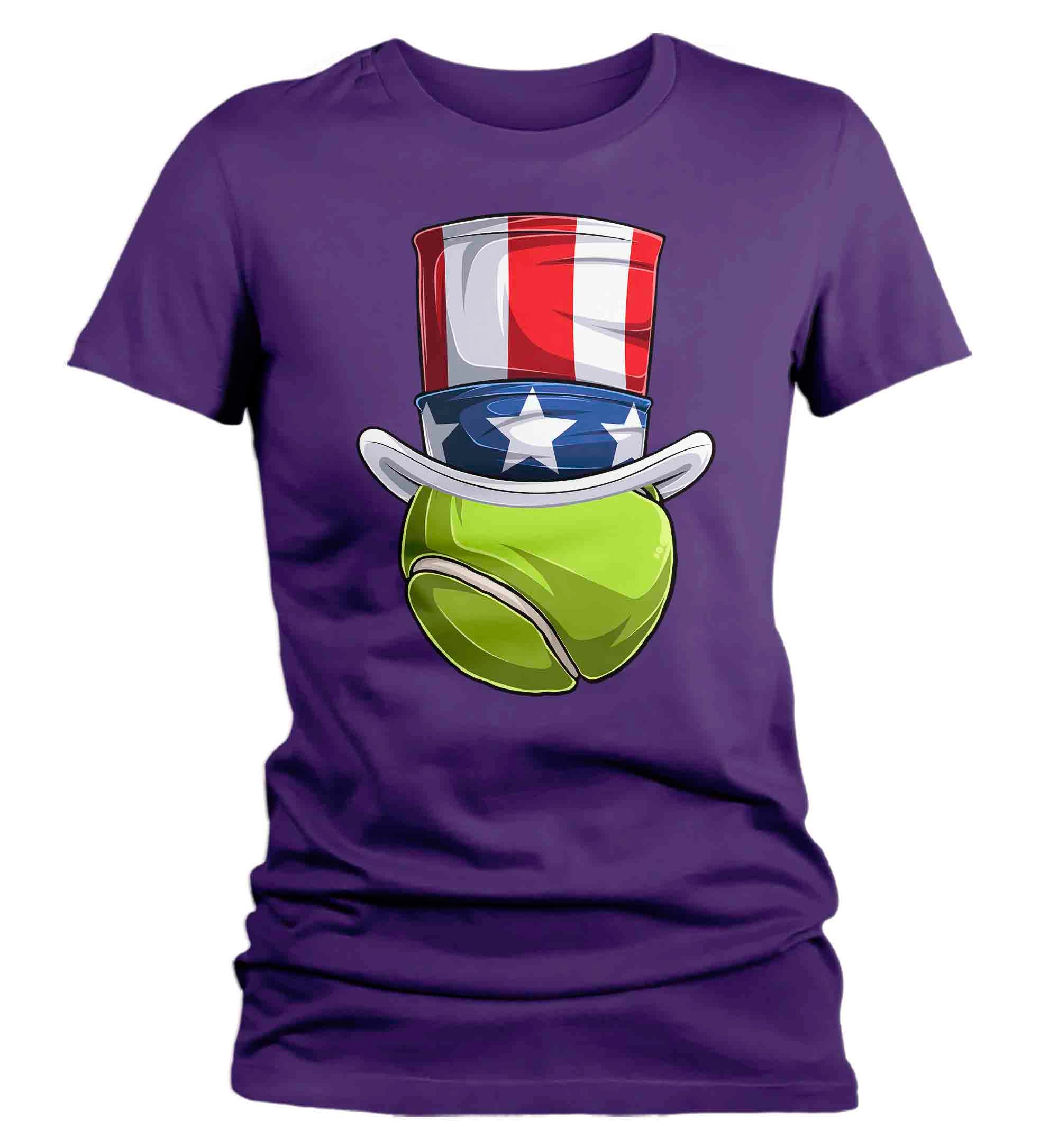 Women's Funny 4th July T Shirt Patriotic Tennis Ball Shirt Patriot Hat USA Memorial Independence