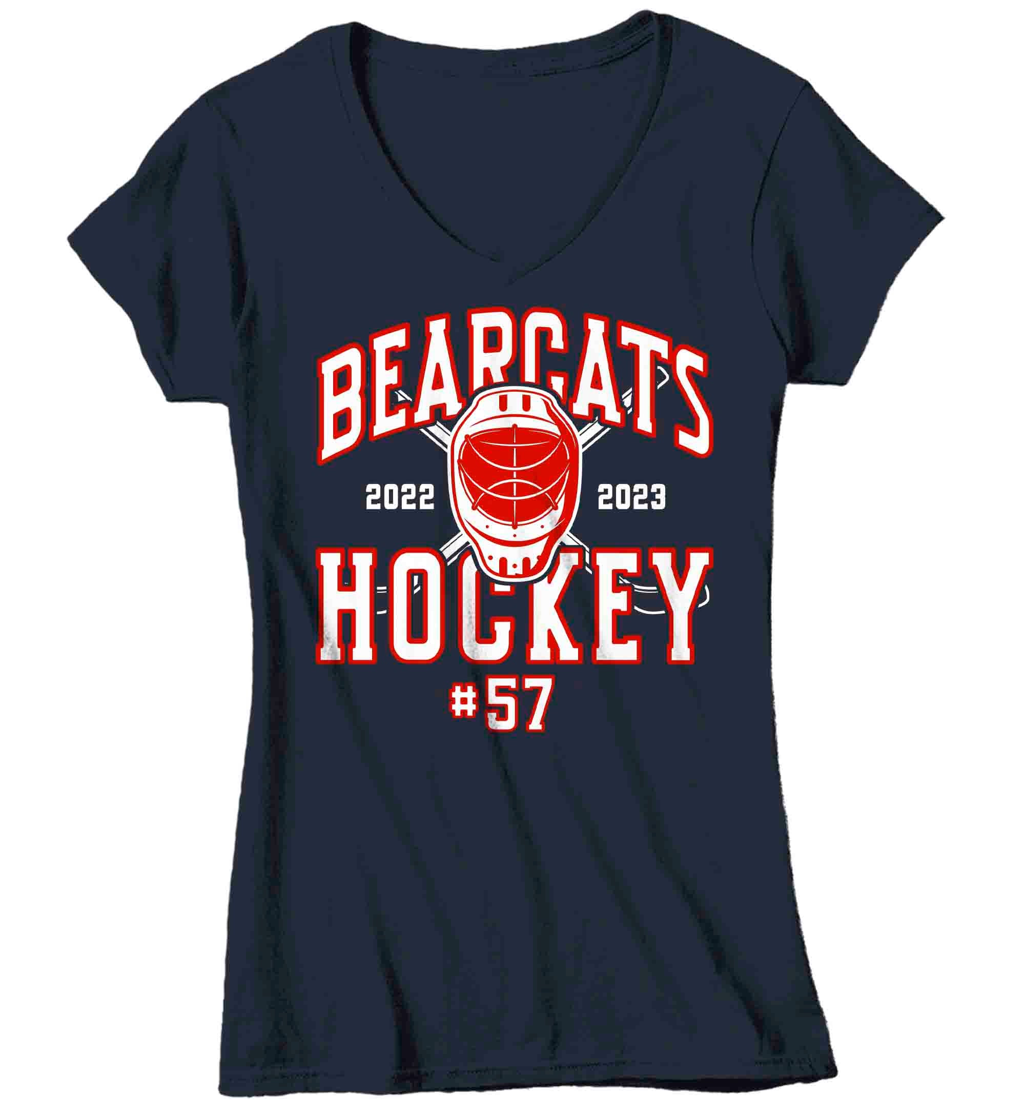 Women's V-Neck Personalized Hockey Shirt Custom Hockey Mom T Shirt Helmet Goalie Personalized Ho