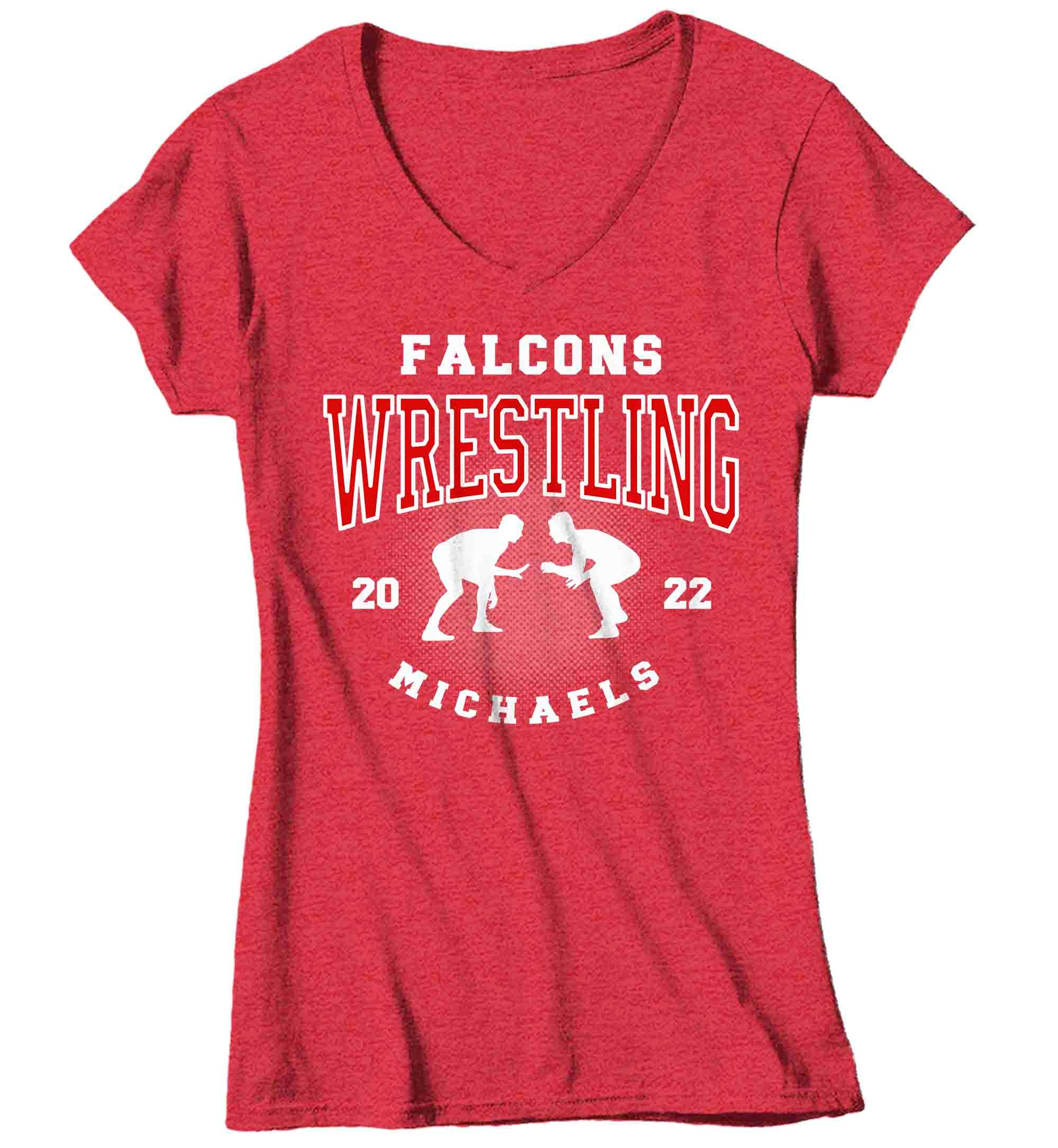 Women's V-Neck Personalized Wrestling Shirt Custom Wrestle Tee Wrestler Team T Shirt Personalize