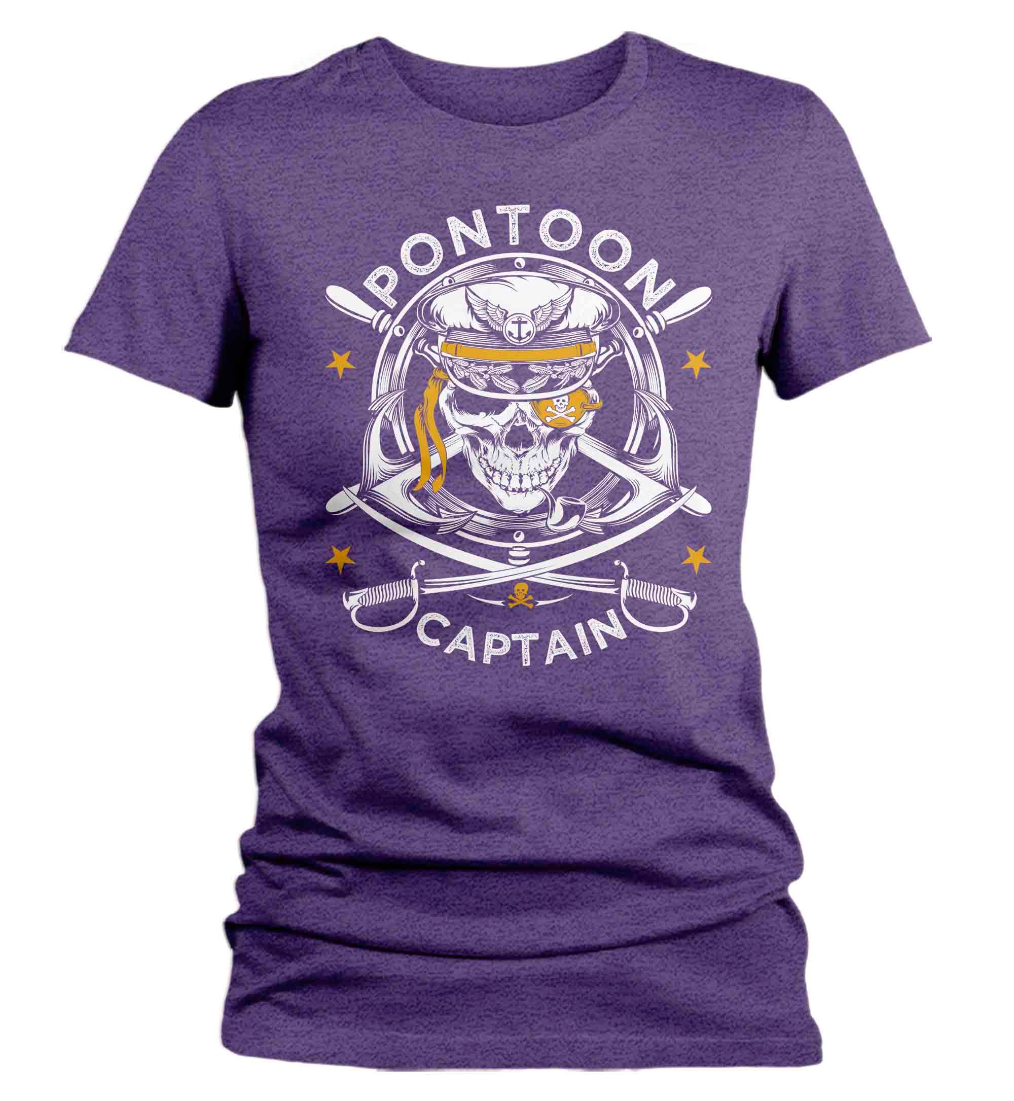 Women's Pirate Captain Shirt Pontoon Captain Boating Boater Skull T Shirt Toon Boat Rebel Gift P