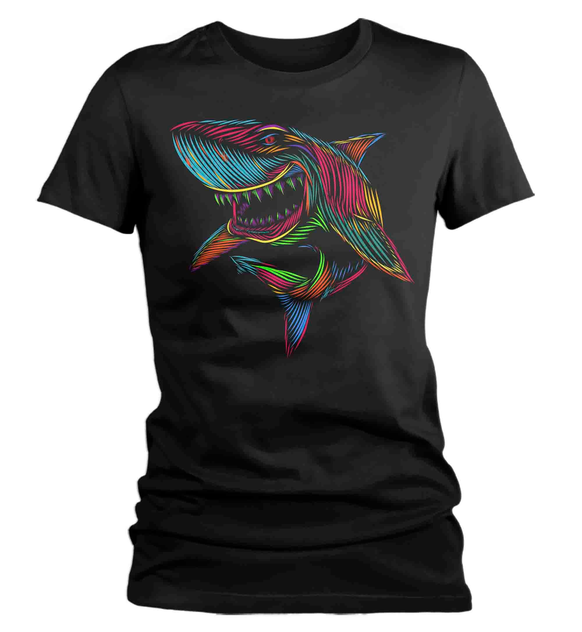 Women's Pop Art Shark Shirt Illustration Line Art Streetwear Fish Great White Drawing Graphic Te