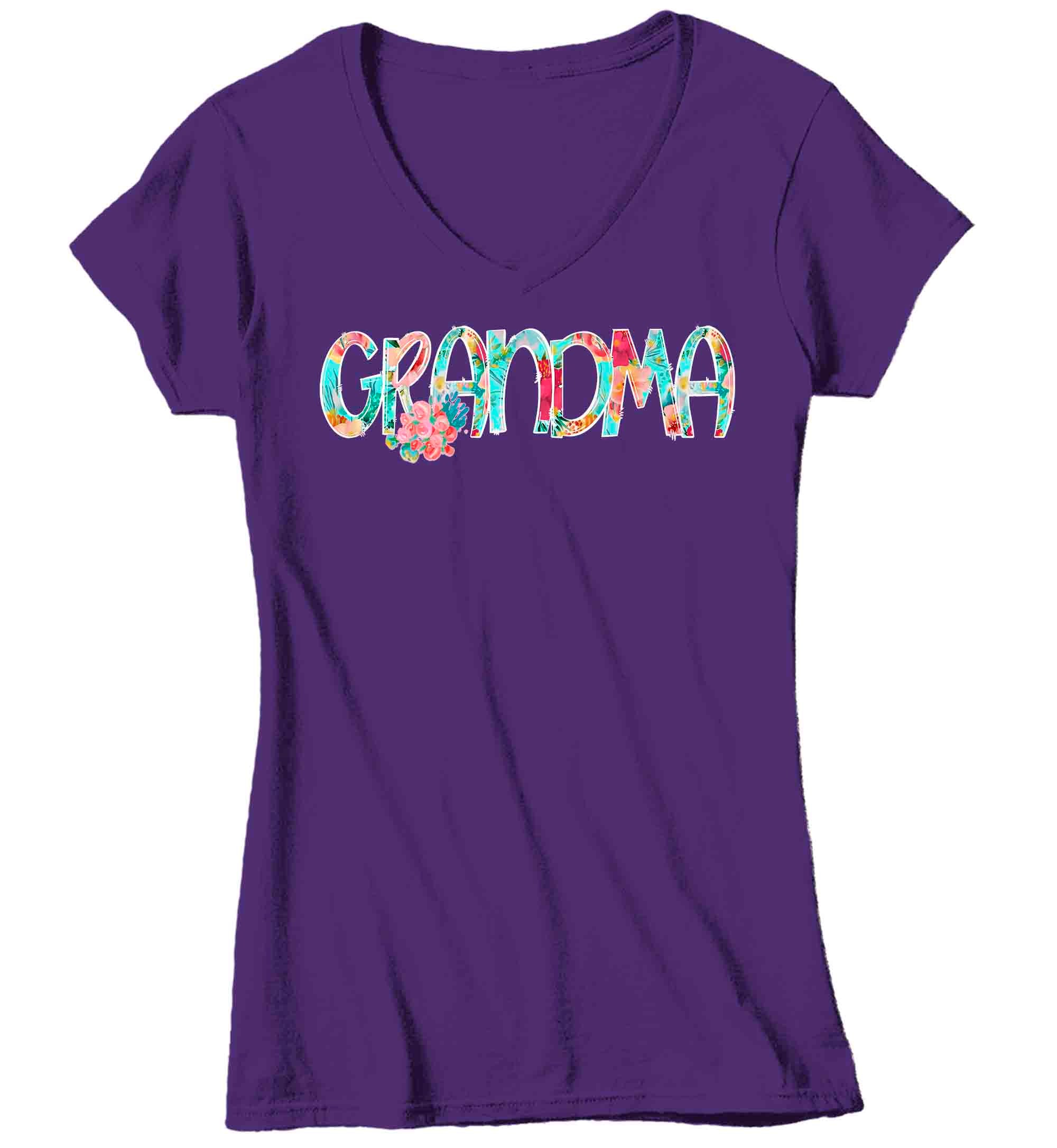 Women's V-Neck Pretty Grandma Shirt Mother's Day Gift Shirt For Grandma Floral Boho Grandma 