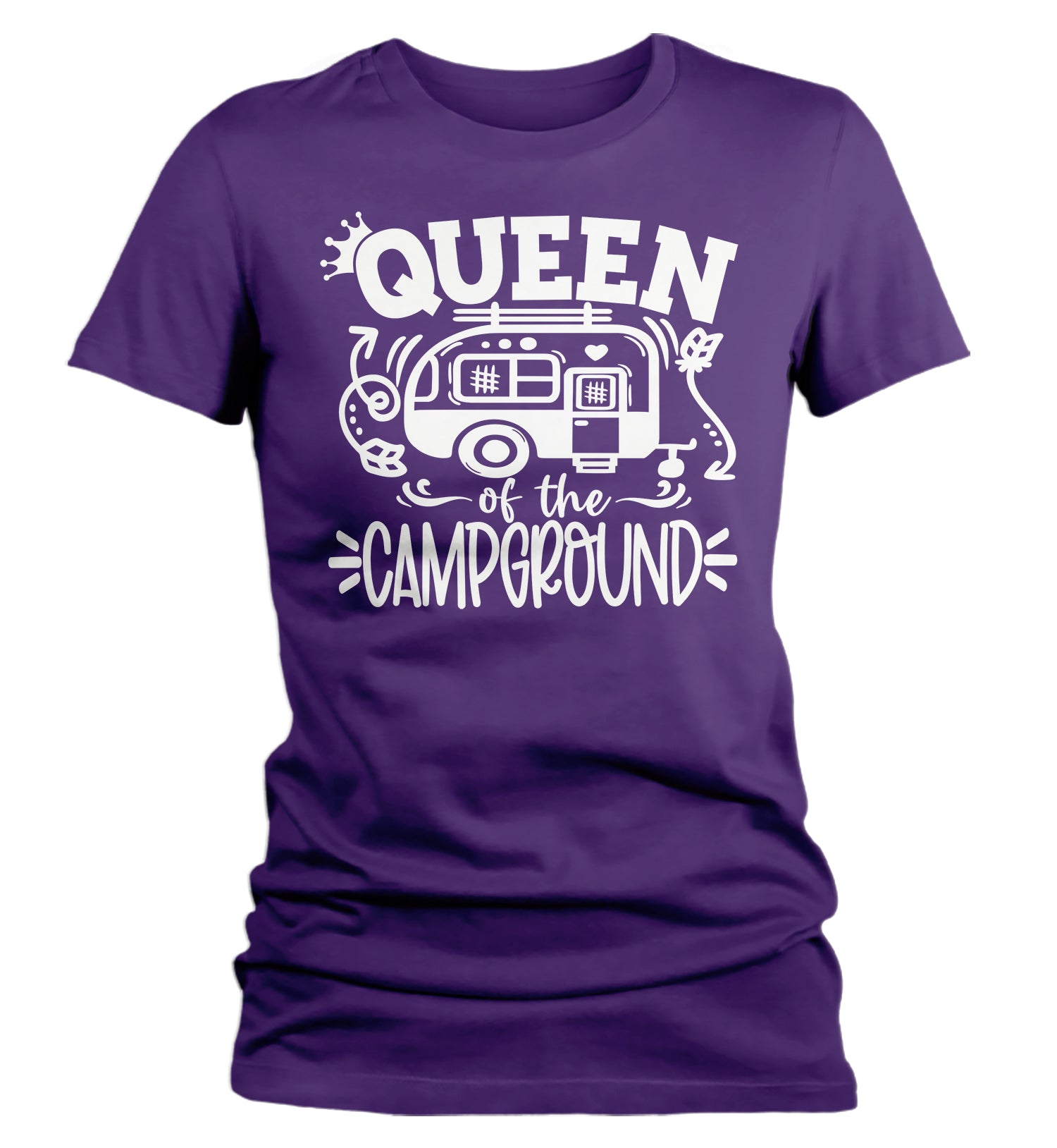 Women's Funny Camping Shirt Queen Of The Campground T Shirt Camper Pull Behind RV Camp 5th Wheel