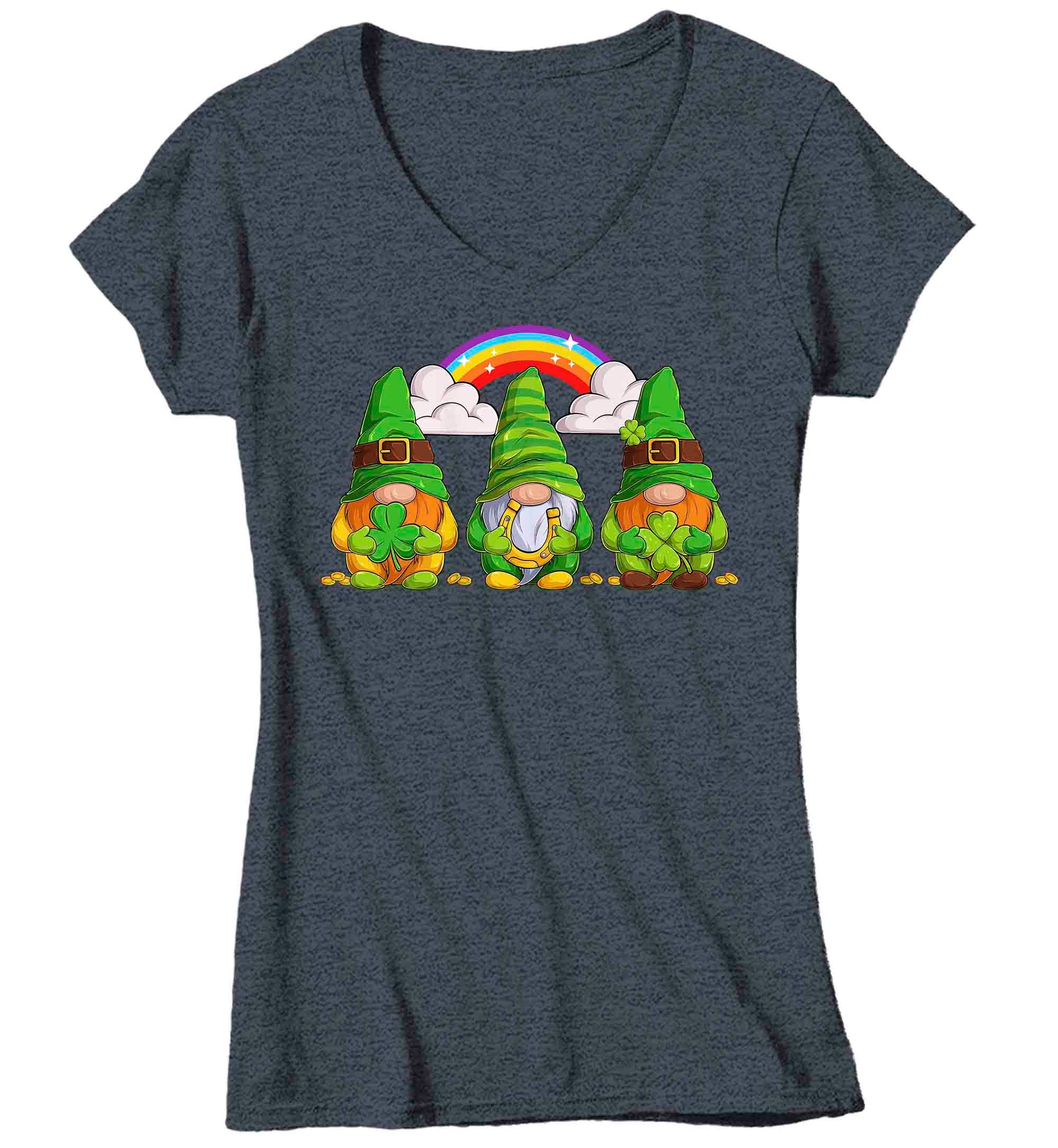 Women's V-Neck Funny St. Patrick's Day Shirt Gnome T Shirt Rainbow Cute Luck Lucky Gift Sain